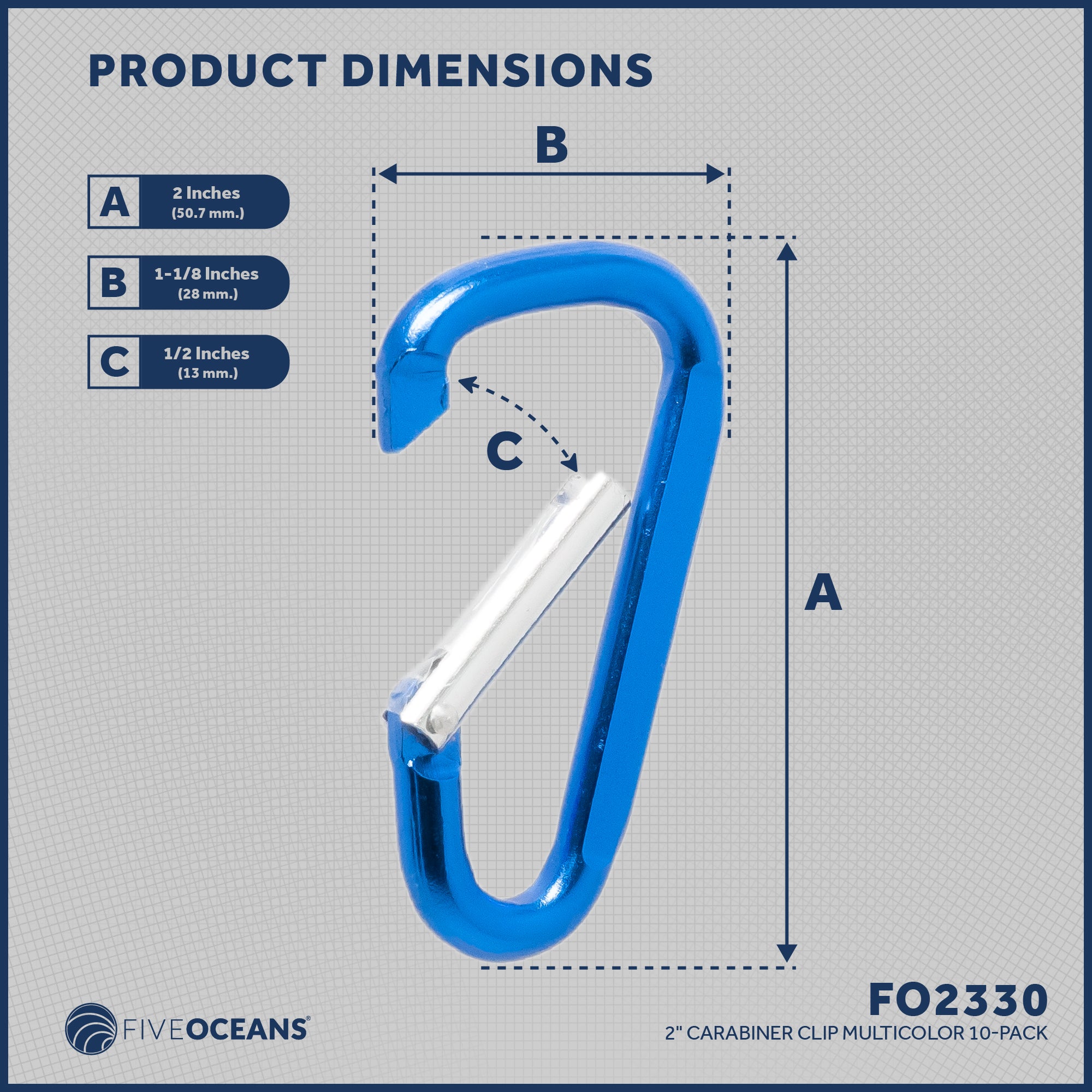 Carabiner D Ring, 2" Aluminum, 10-Pack - FO2330 - Five Oceans