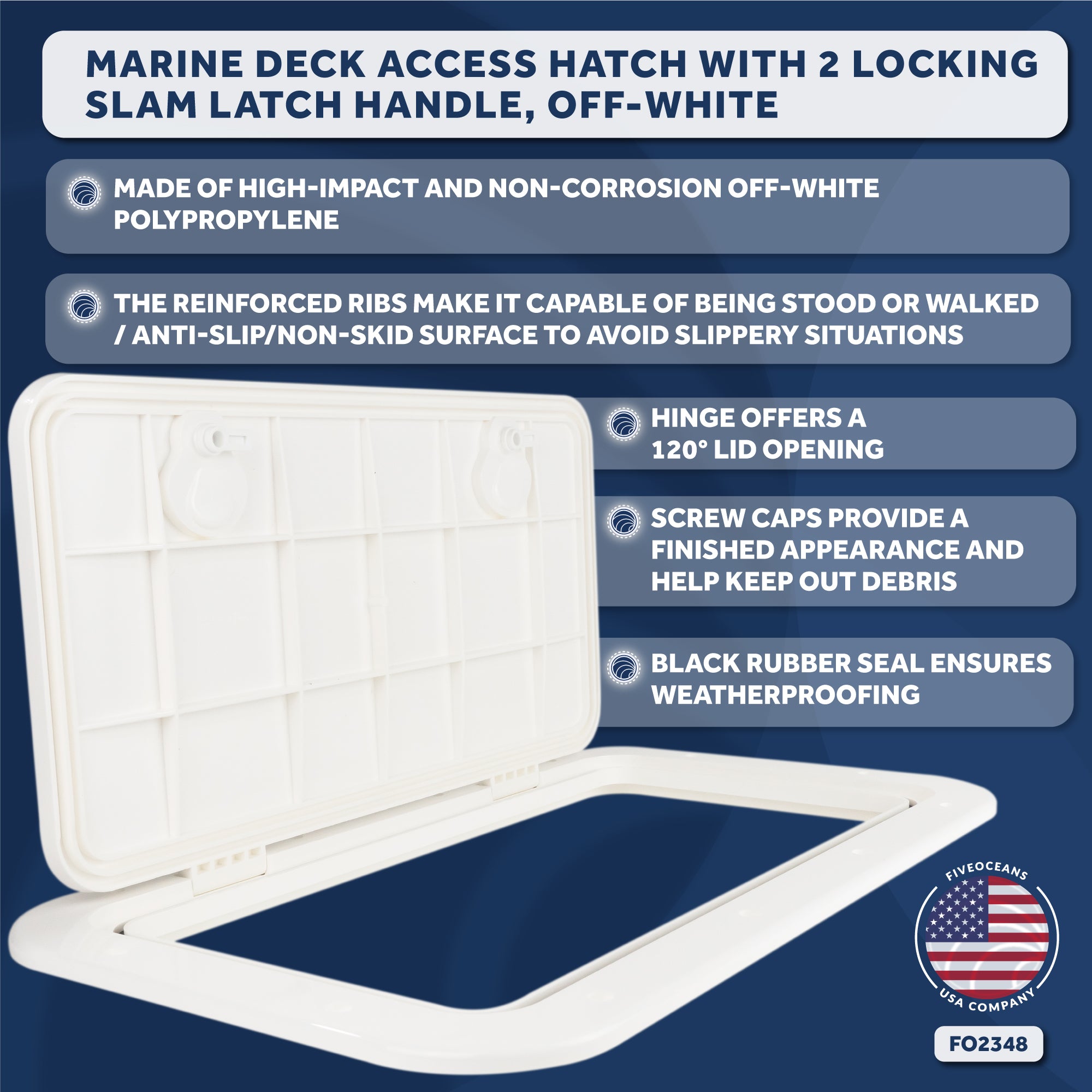 Boat Access Hatch, 23-1/2" x 13-5/8" Locking Slam Latch System, Off-White - FO2348