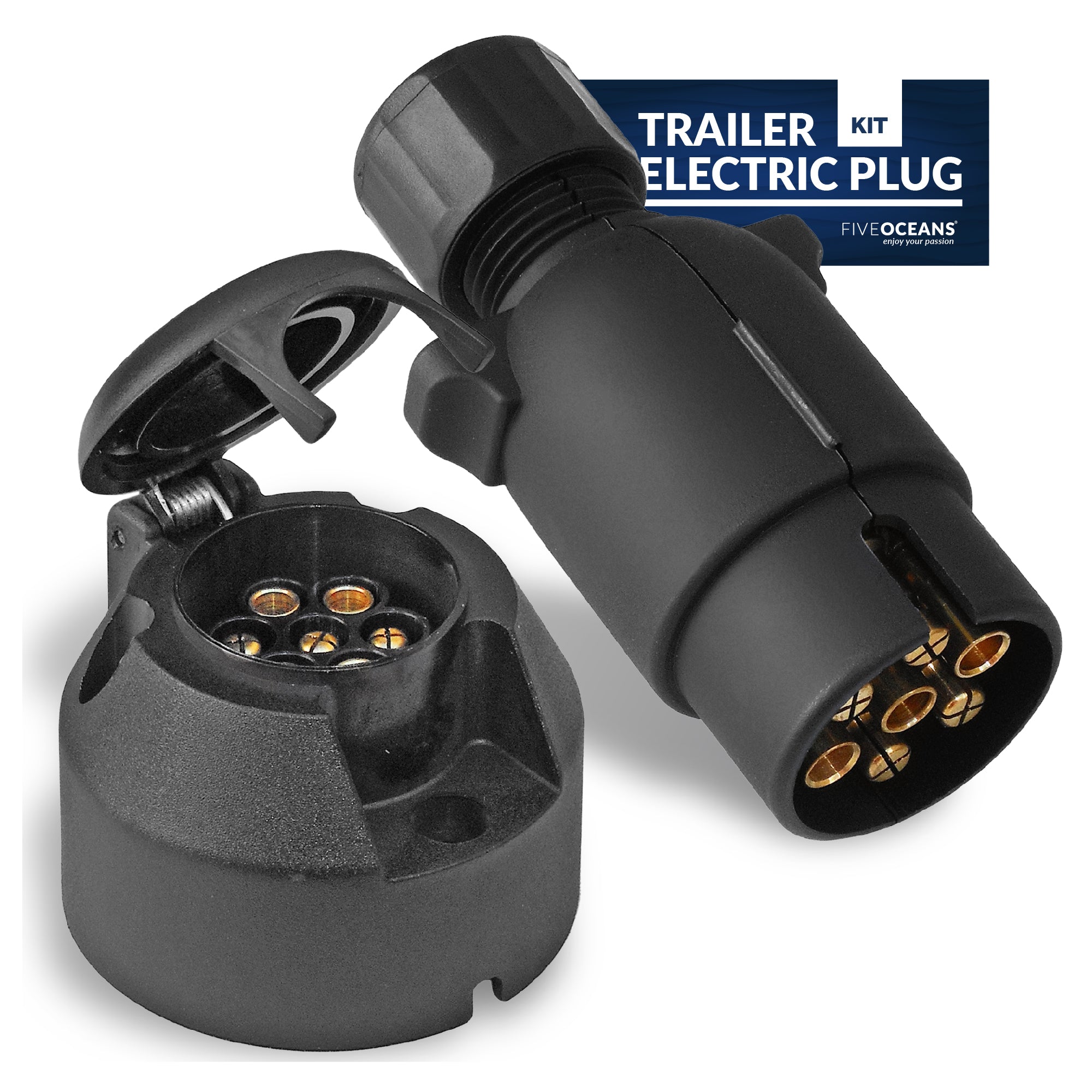 Trailer Electric Plug Adapter and Socket , 7 Pin - FO2354-C1 - Five Oceans