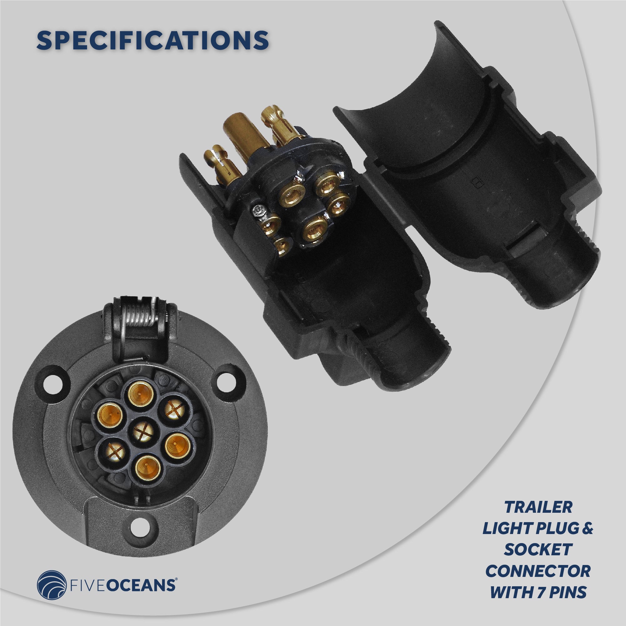 Trailer Electric Plug Adapter and Socket , 7 Pin - FO2354-C1 - Five Oceans
