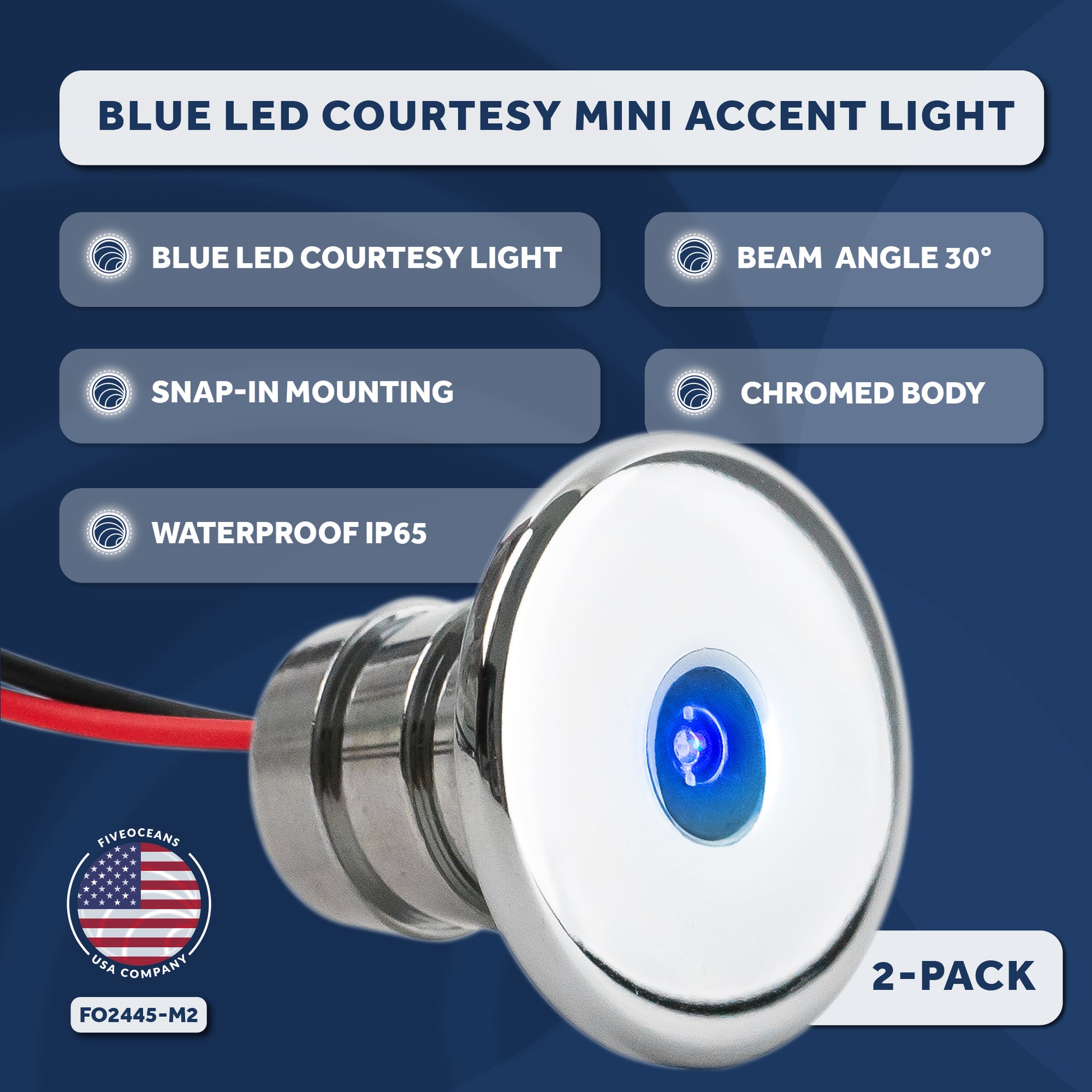 LED Courtesy Mini Accent Light, Blue 2-Pack - FO-2445-M2 - Five Oceans