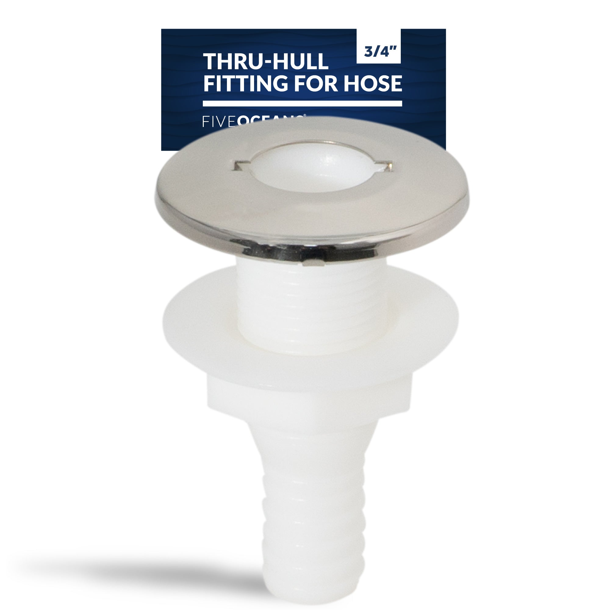 Thru-Hull Fitting for Hose, 3/4" White, Stainless Steel Head - FO2558