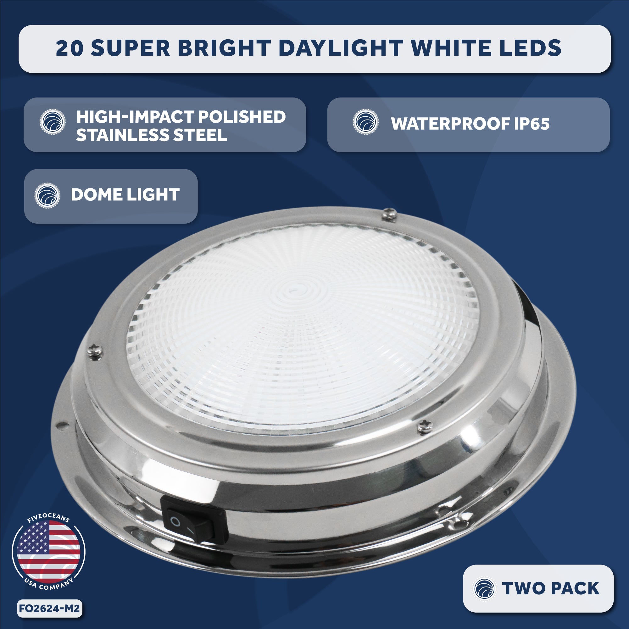 LED Interior Dome Ceiling Light, 4" Surface Mount, Daylight White, 2-Pack - FO2624-M2