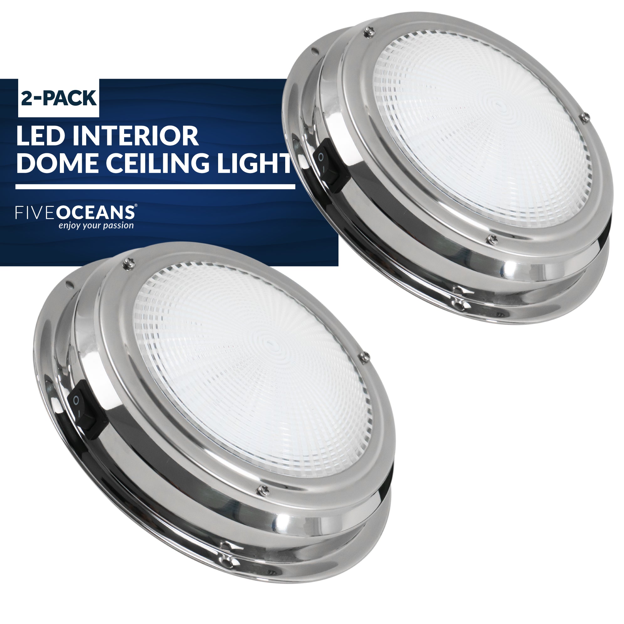 LED Interior Dome Ceiling Light, 6" Surface Mount, Daylight White, 2-Pack - FO2625-M2
