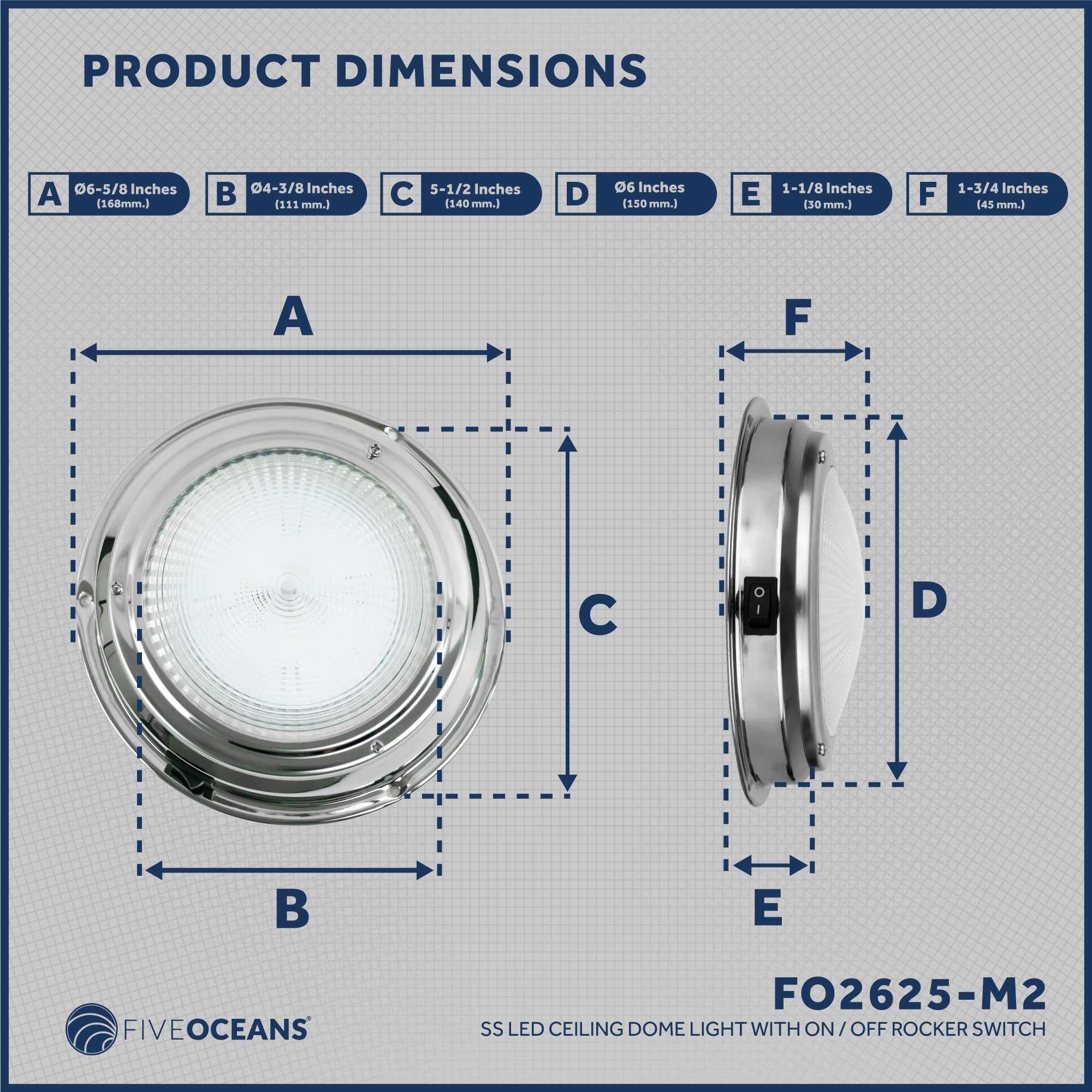 LED Interior Dome Ceiling Light, 6" Surface Mount, Daylight White, 2-Pack - FO2625-M2