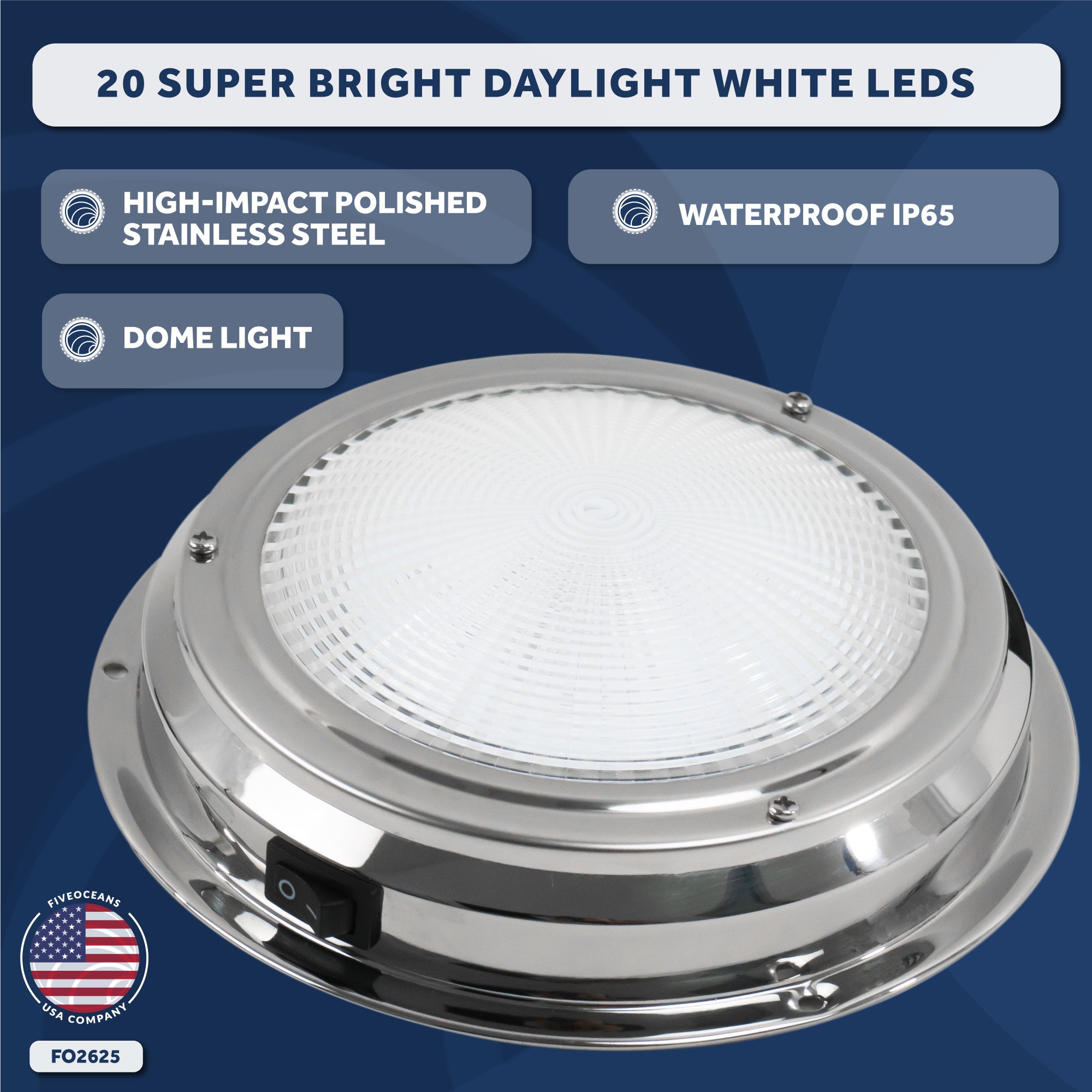 LED Interior Dome Ceiling Light, 6" Surface Mount, Daylight White - FO2625
