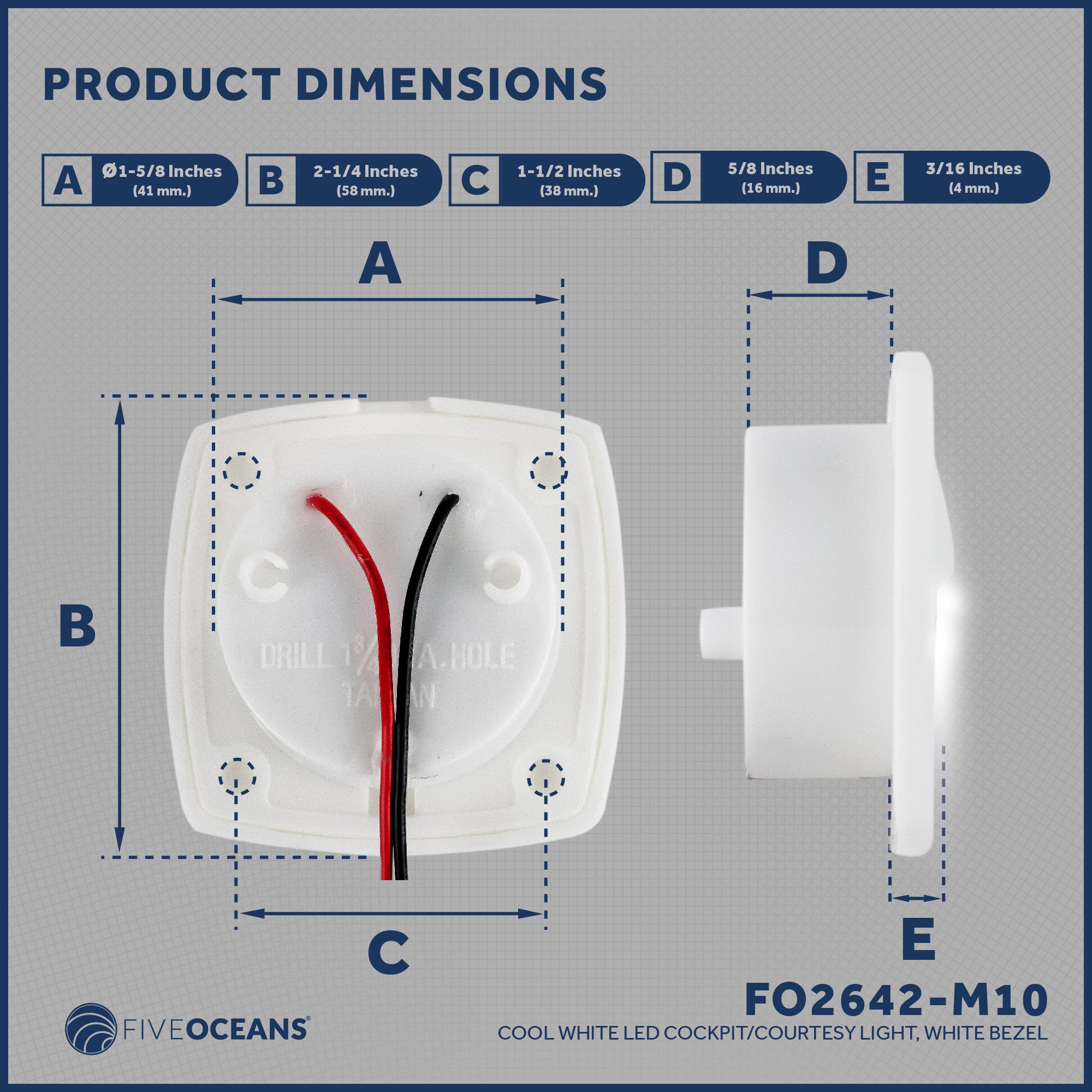 LED Courtesy Companion Way Light, White Square, Cool White, 10-Pack - FO2642-M10 - Five Oceans