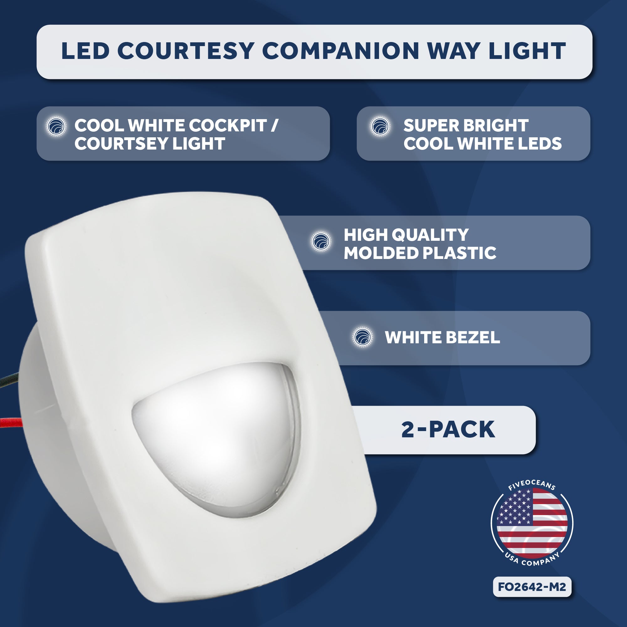 LED Courtesy Companion Way Light, White Square, Cool White, 2-Pack - FO2642-M2