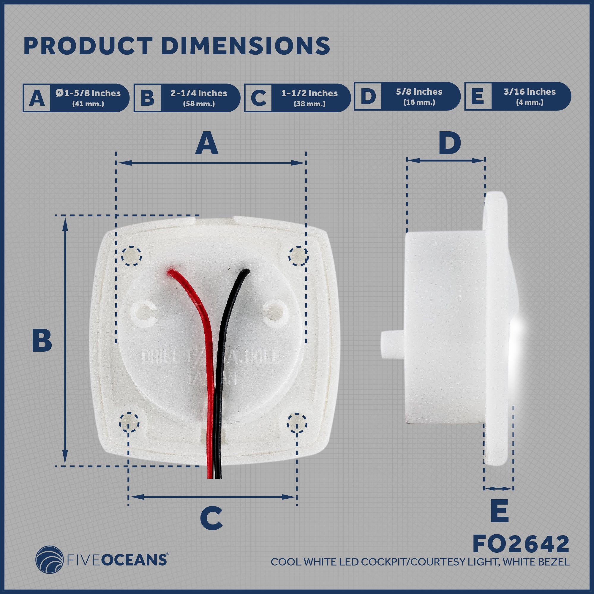 LED Courtesy Companion Way Light, White Square, Cool White - FO2642