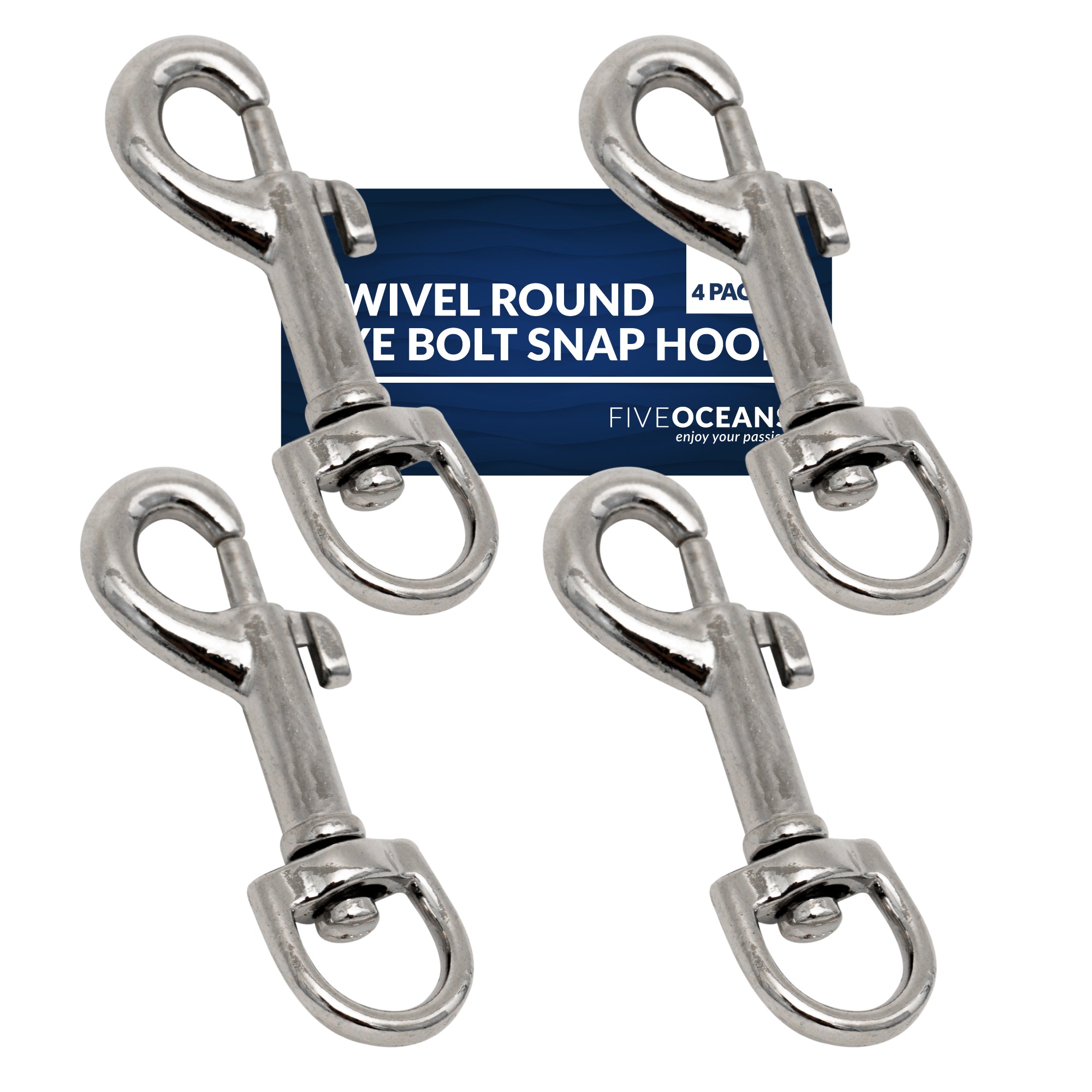 Swivel Round Eye Bolt Snap Hook, 4-Pack - FO2721-M4 - Five Oceans
