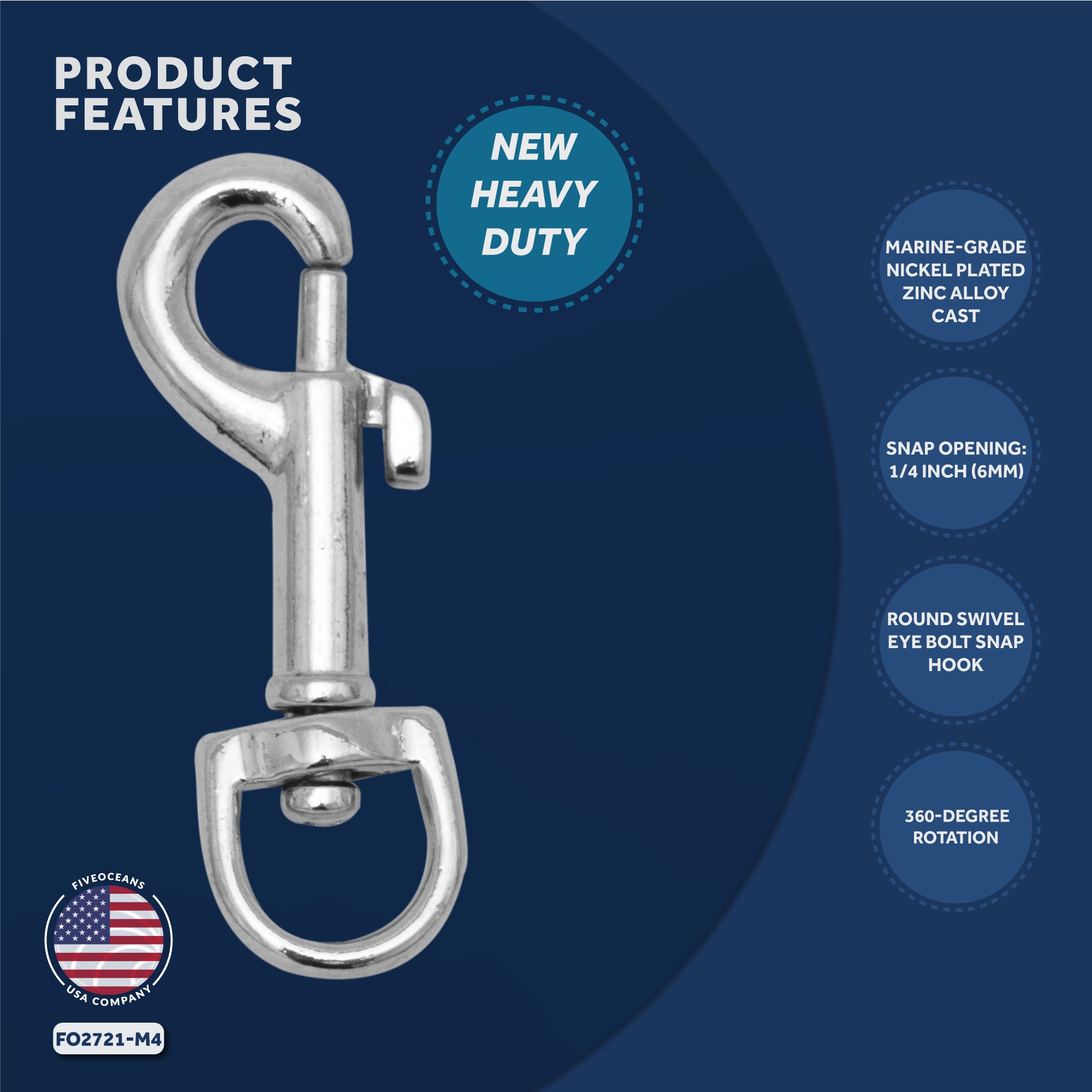 Swivel Round Eye Bolt Snap Hook, 4-Pack - FO2721-M4