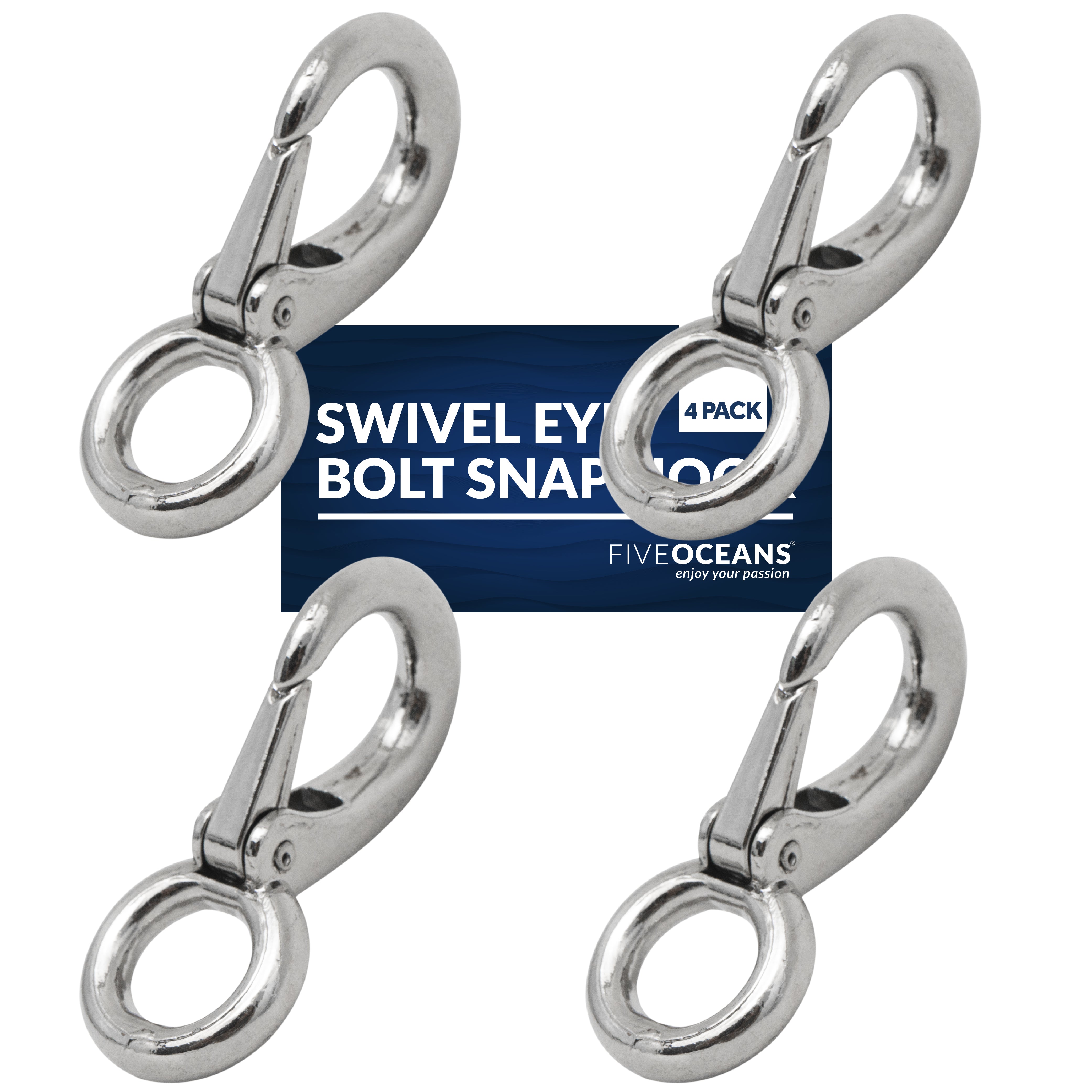 Swivel Eye Bolt Snap Hook, 4-Pack - FO2722-M4 - Five Oceans