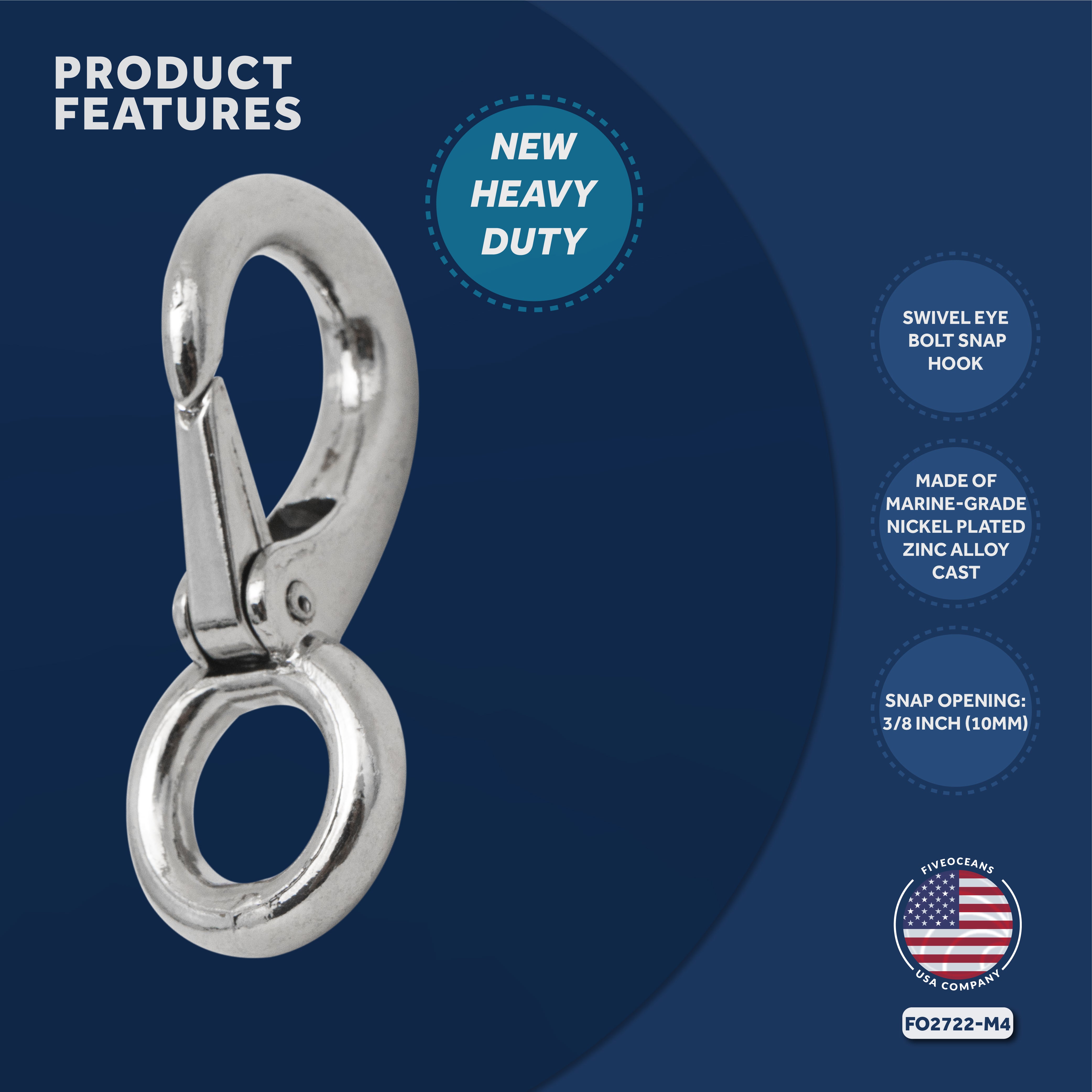 Swivel Eye Bolt Snap Hook, 4-Pack - FO2722-M4 - Five Oceans