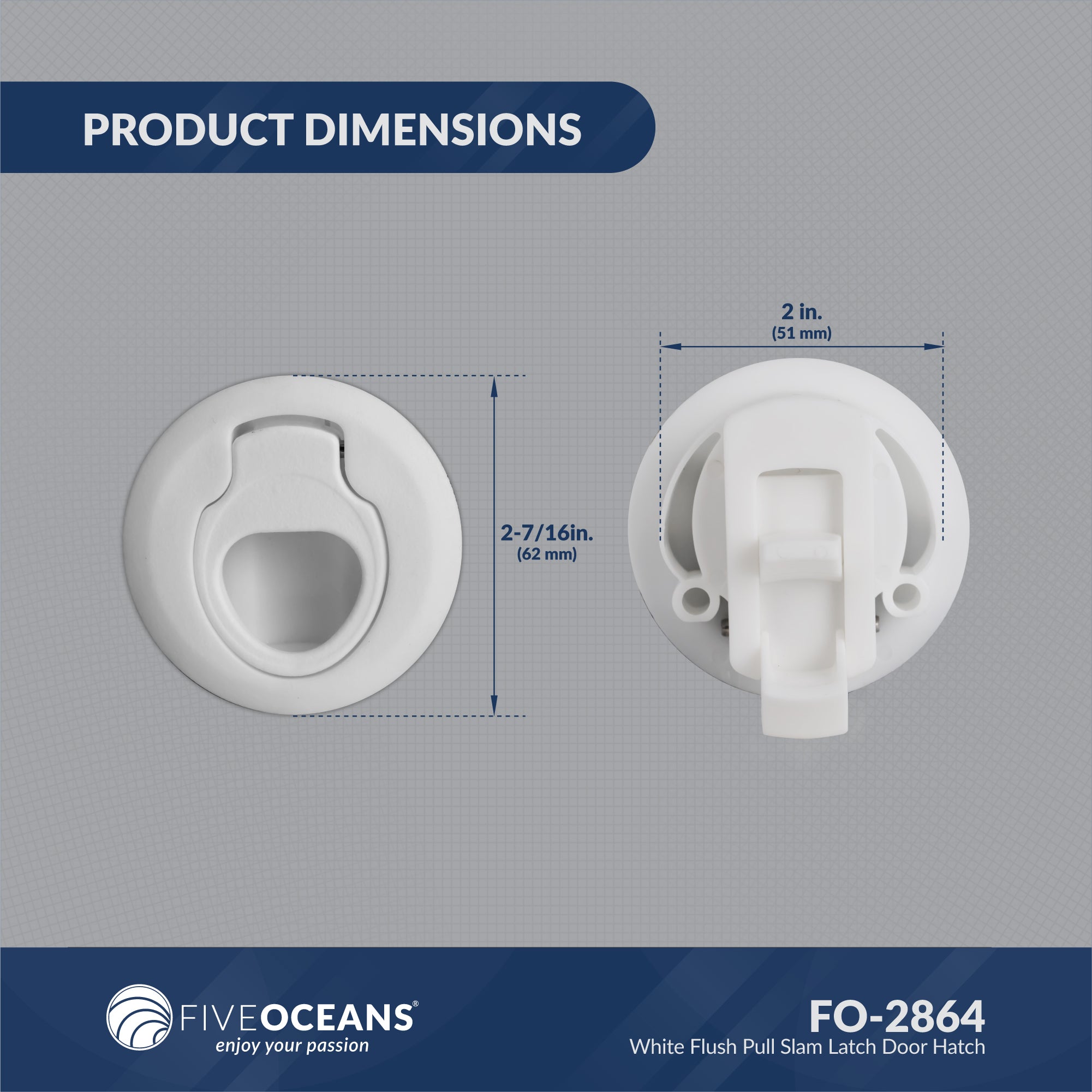 Flush Pull Slam Latch Door, 2" White - FO2864 - Five Oceans