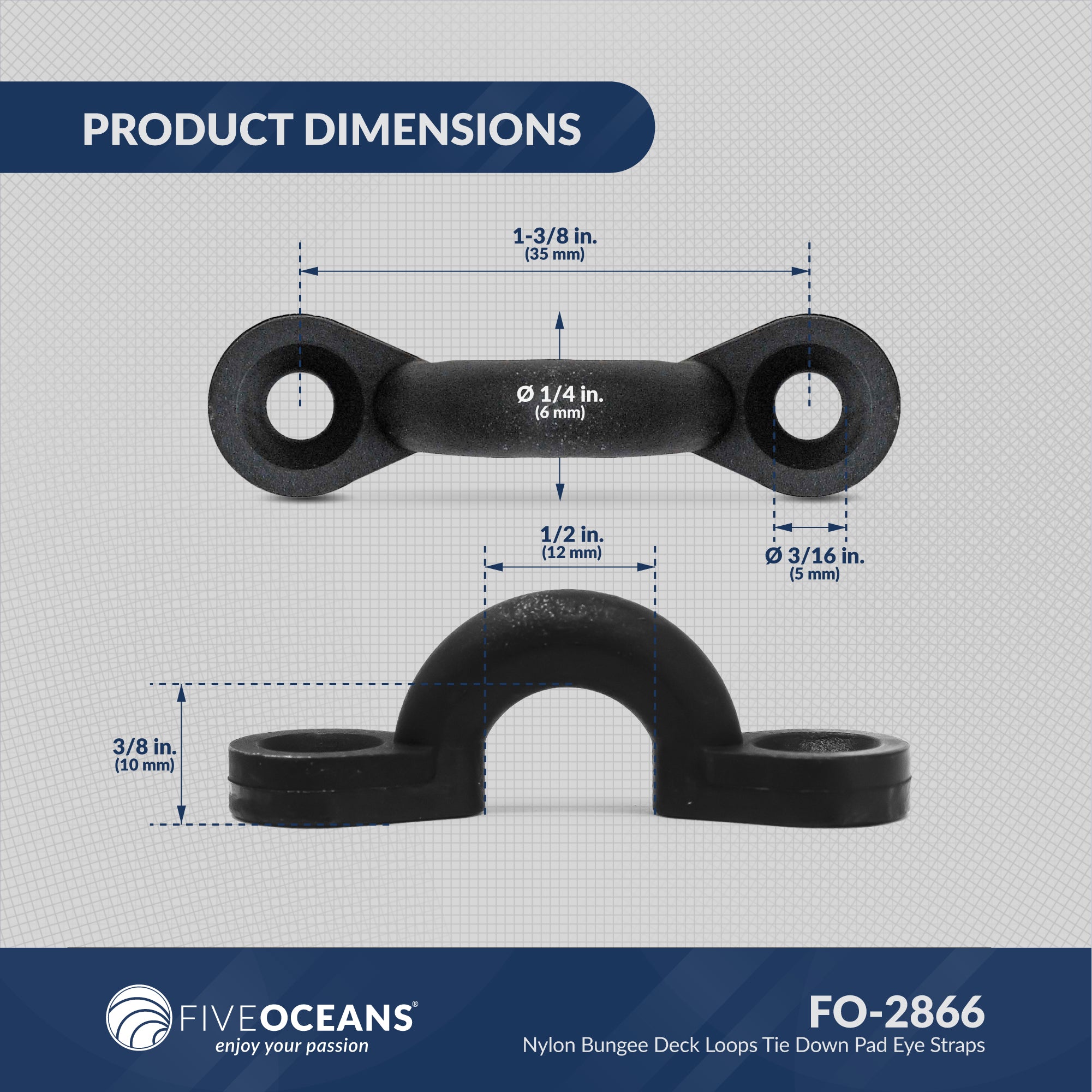 Eye Straps, Nylon Bungee 10-Pack - FO2866 - Five Oceans