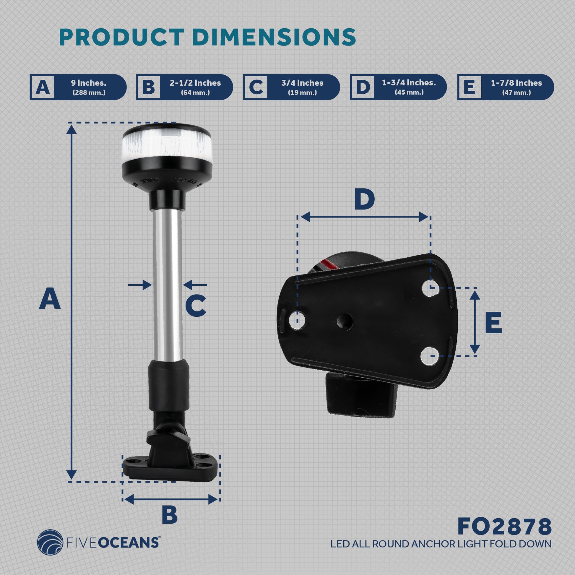 LED Anchor Navigation Light 9", Fold Down, 2NM, 6-Pack - FO2878-M6 - Five Oceans