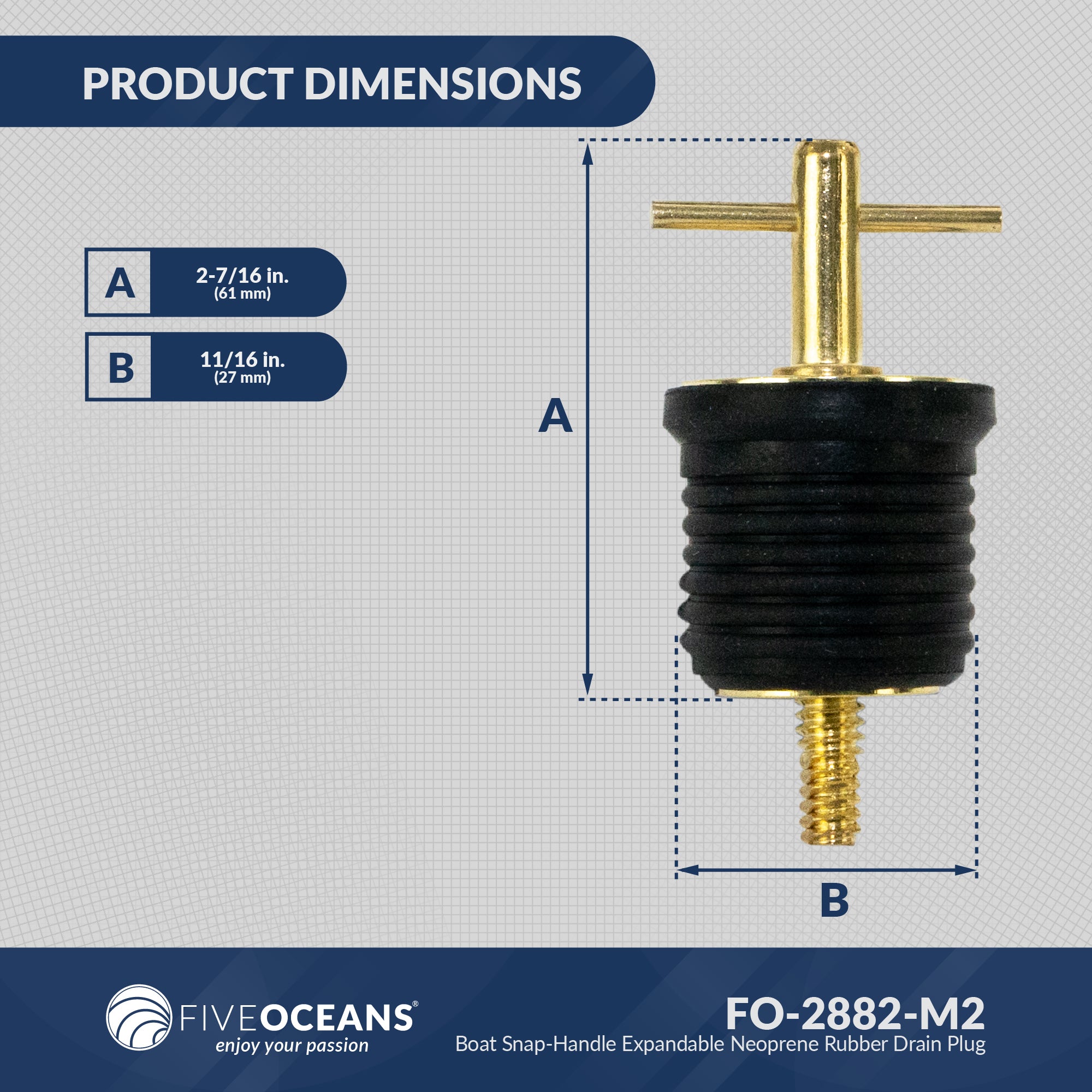 T-Handle Drain Plug for 1" Diameter Drains, 2-Pack - FO2882-M2