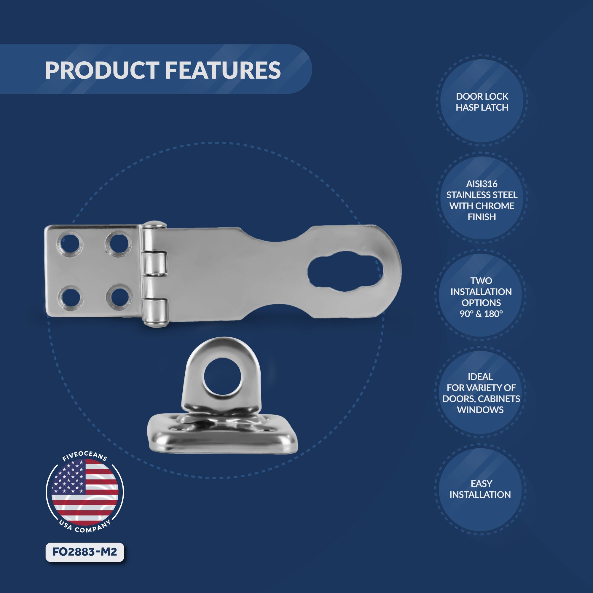 Door Lock Hasp Latch, Stainless Steel, 2-Pack - FO2883-M2