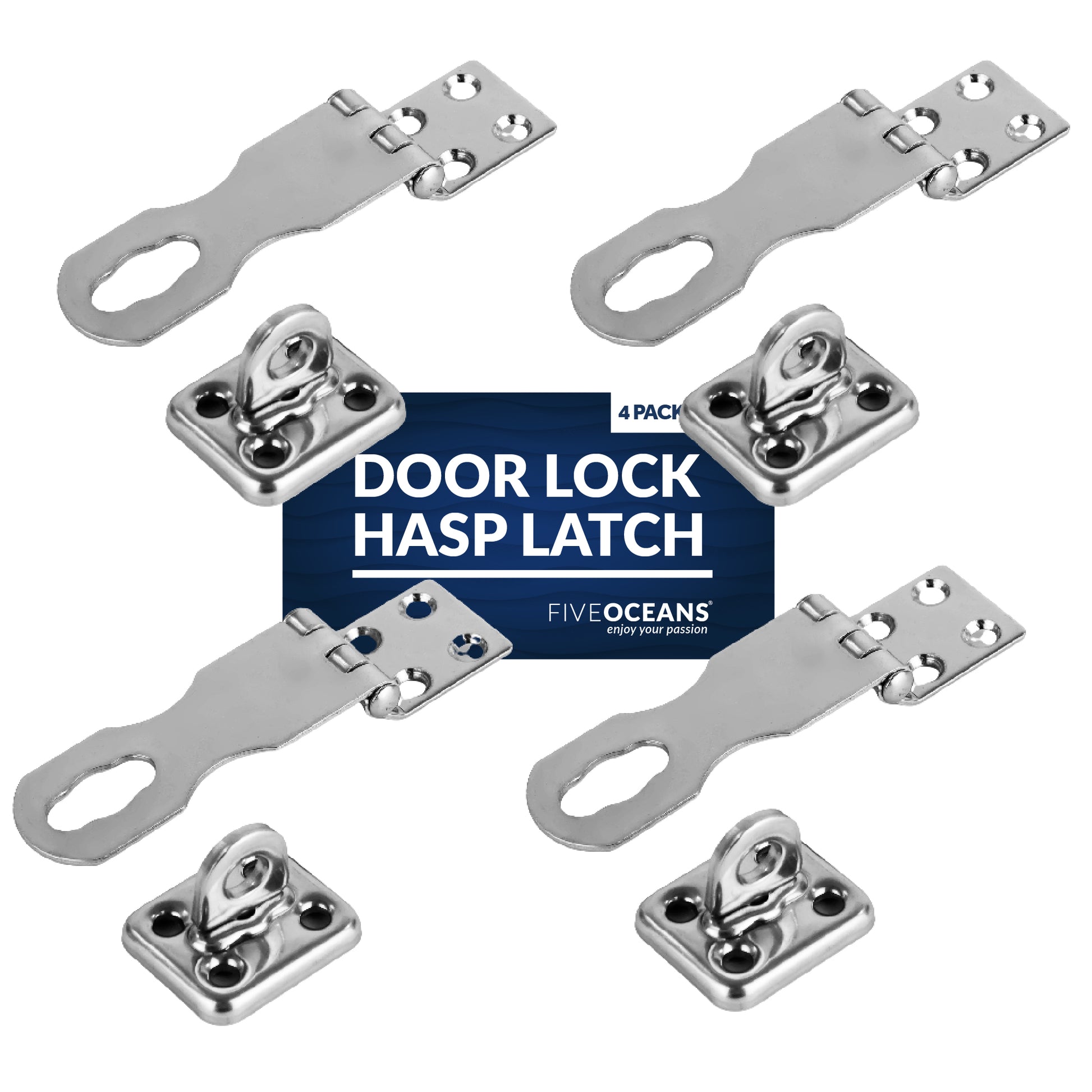 Door Lock Hasp Latch, Stainless Steel, 4-Pack - FO2883-M4 - Five Oceans