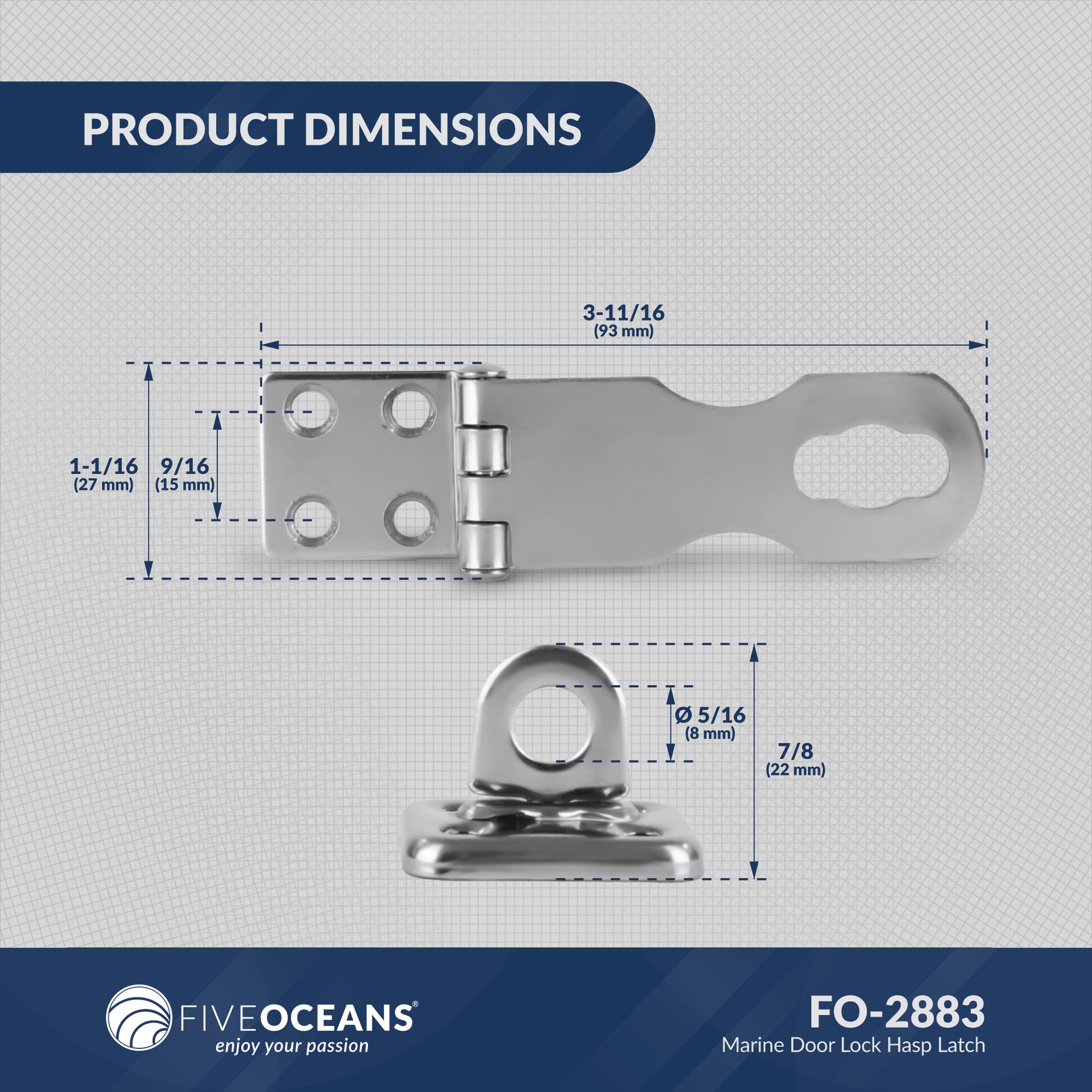Door Lock Hasp Latch, Stainless Steel - FO2883 - Five Oceans