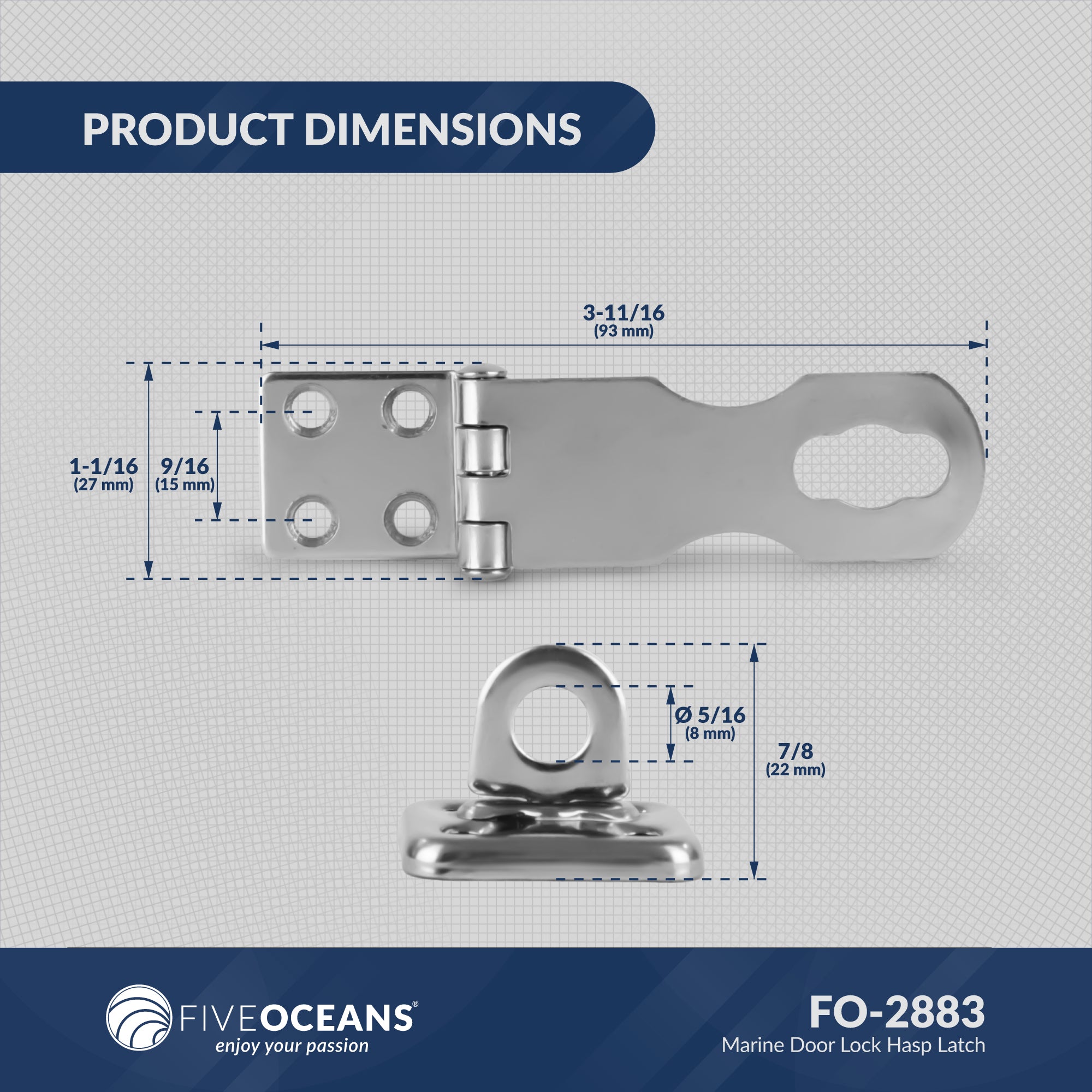 Door Lock Hasp Latch, Stainless Steel - FO2883 - Five Oceans