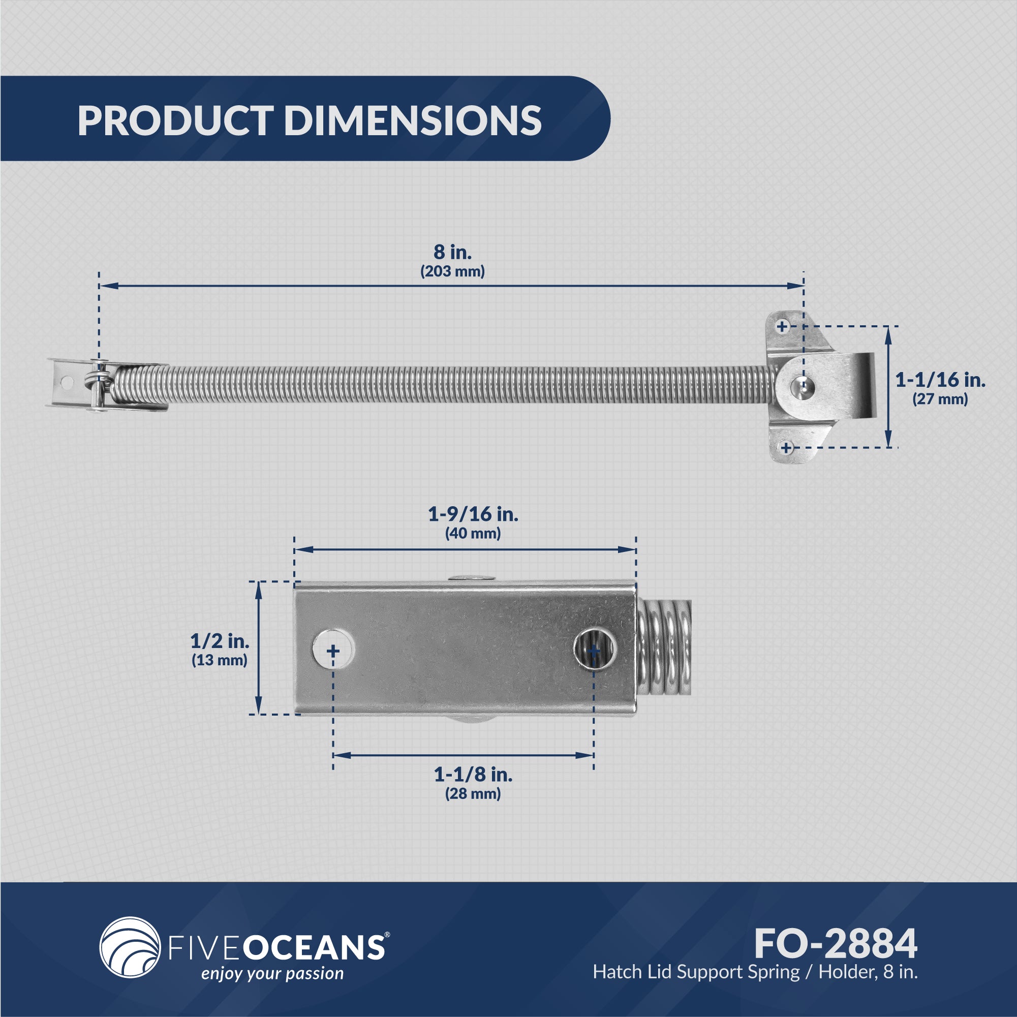 Hatch Lid Support Spring 8", Stainless Steel - FO2884 - Five Oceans