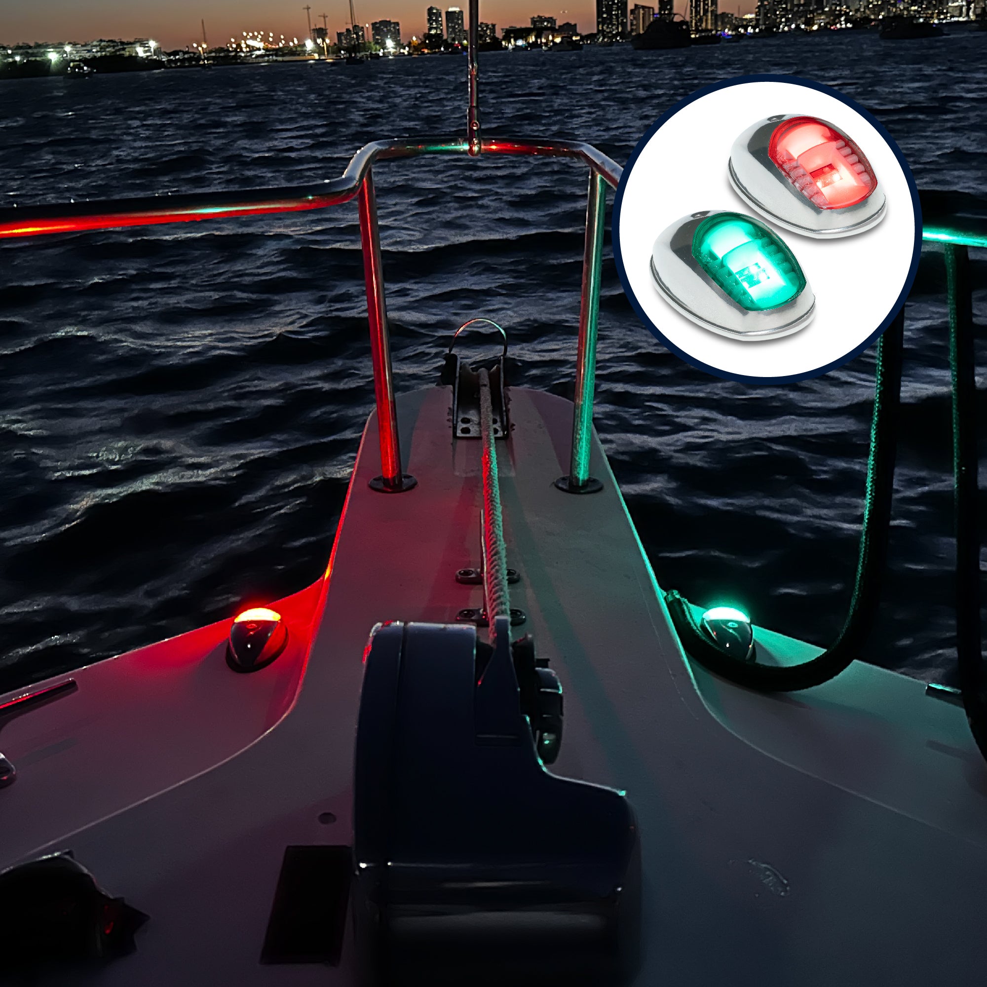 LED Side Navigation Lights, Red & Green Set, Stainless Steel Housing - FO2890