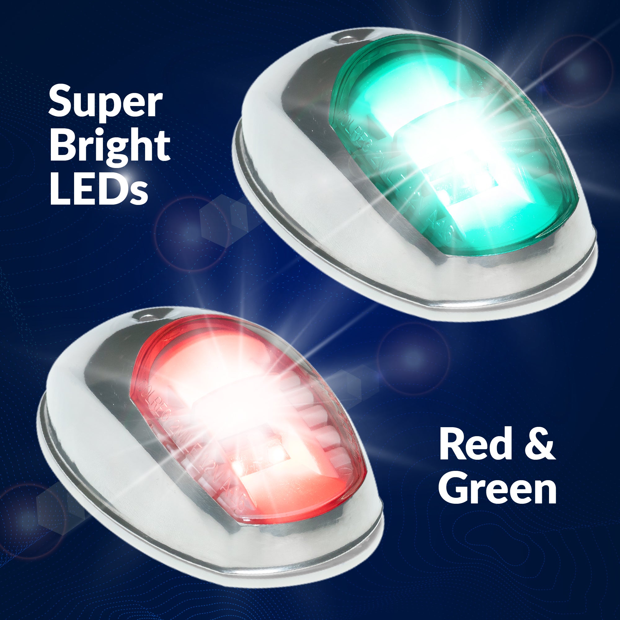 LED Side Navigation Lights, Red & Green Set, Stainless Steel Housing  with 2 SS M4X40mm screws- FO2890
