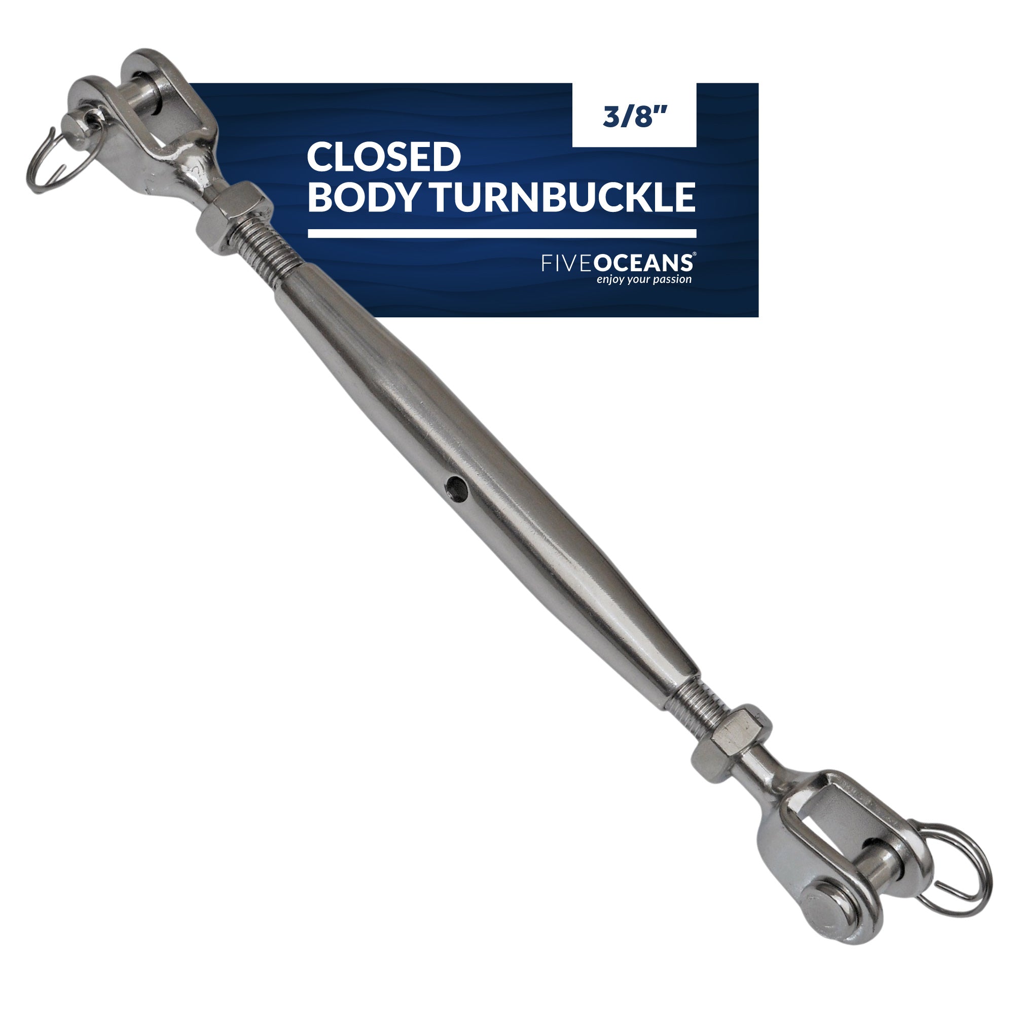 Closed Body Turnbuckle, 3/8" Jaw/Jaw, Stainless Steel - FO2954