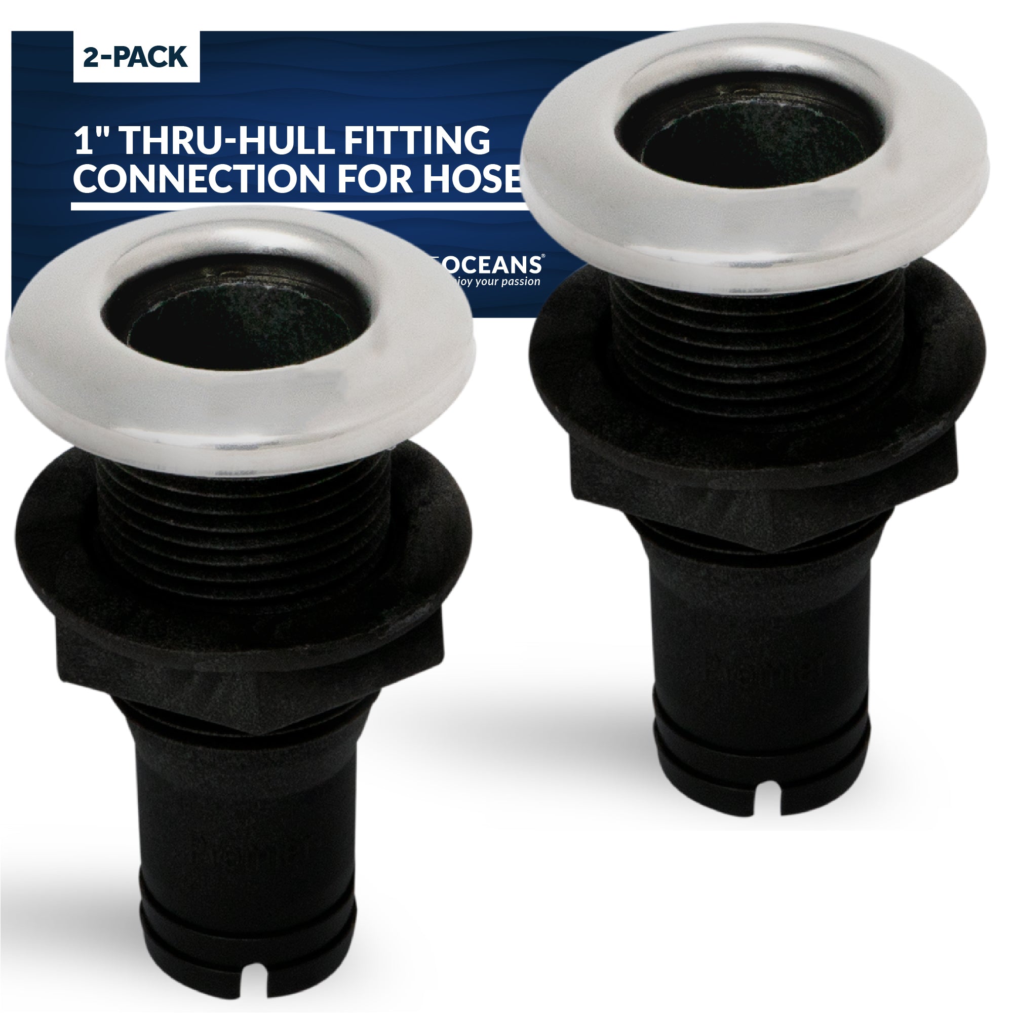Thru-Hull Fitting Connection for Hose, 1" Black, 2-Pack - FO2996-M2