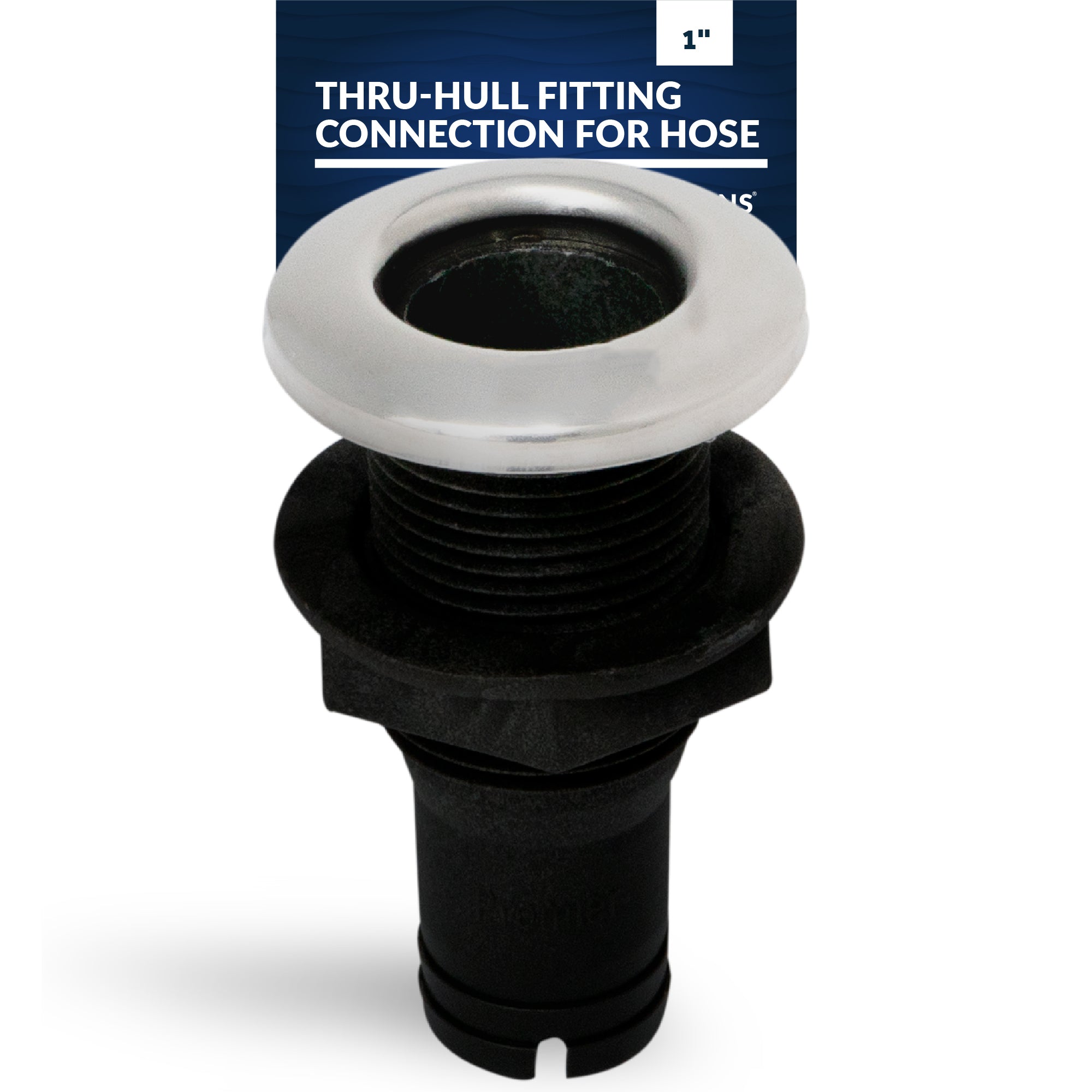 Thru-Hull Fitting Connection for Hose, 1" Black - FO2996