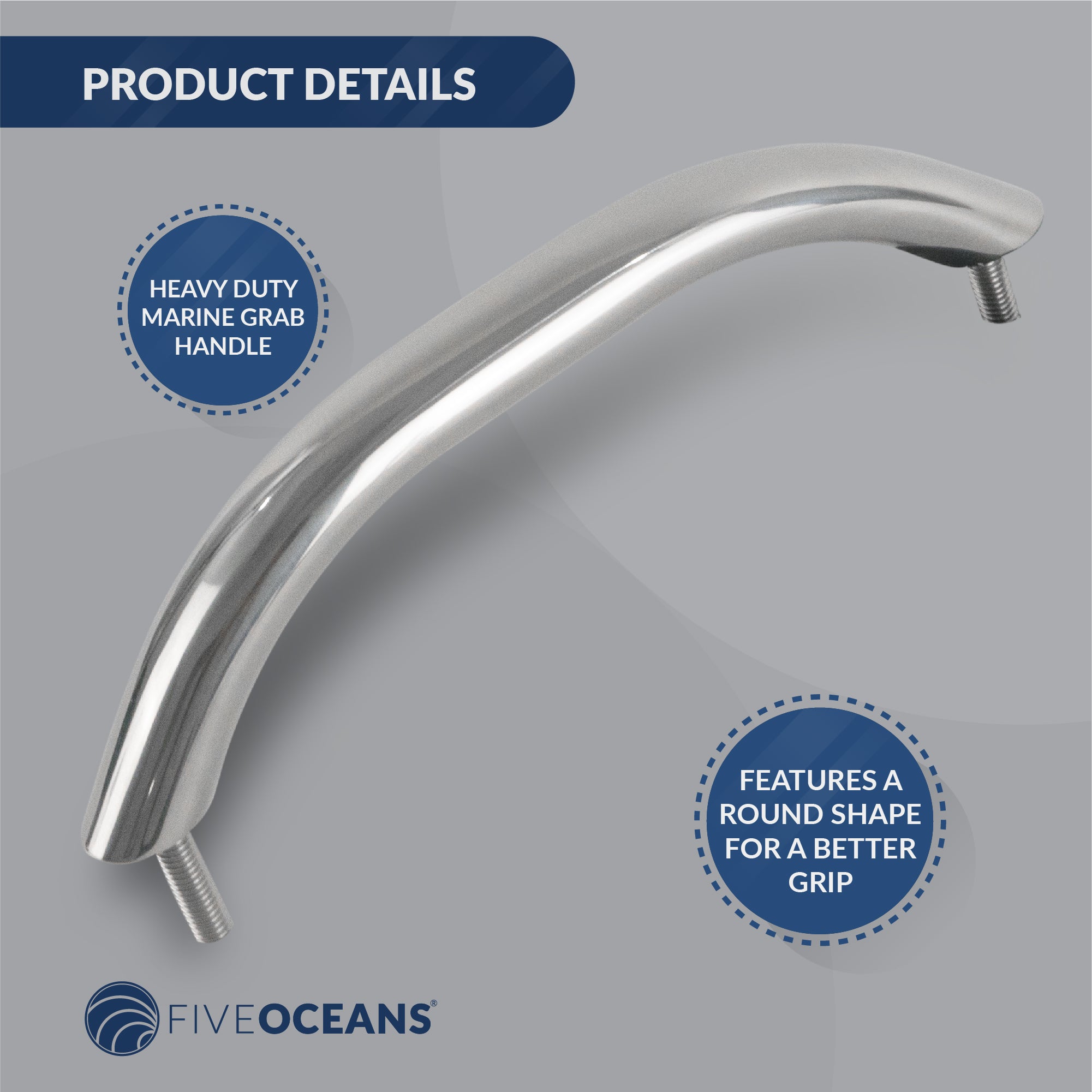 Grab Handle Handrail with Stud 9", Stainless Steel - FO3004