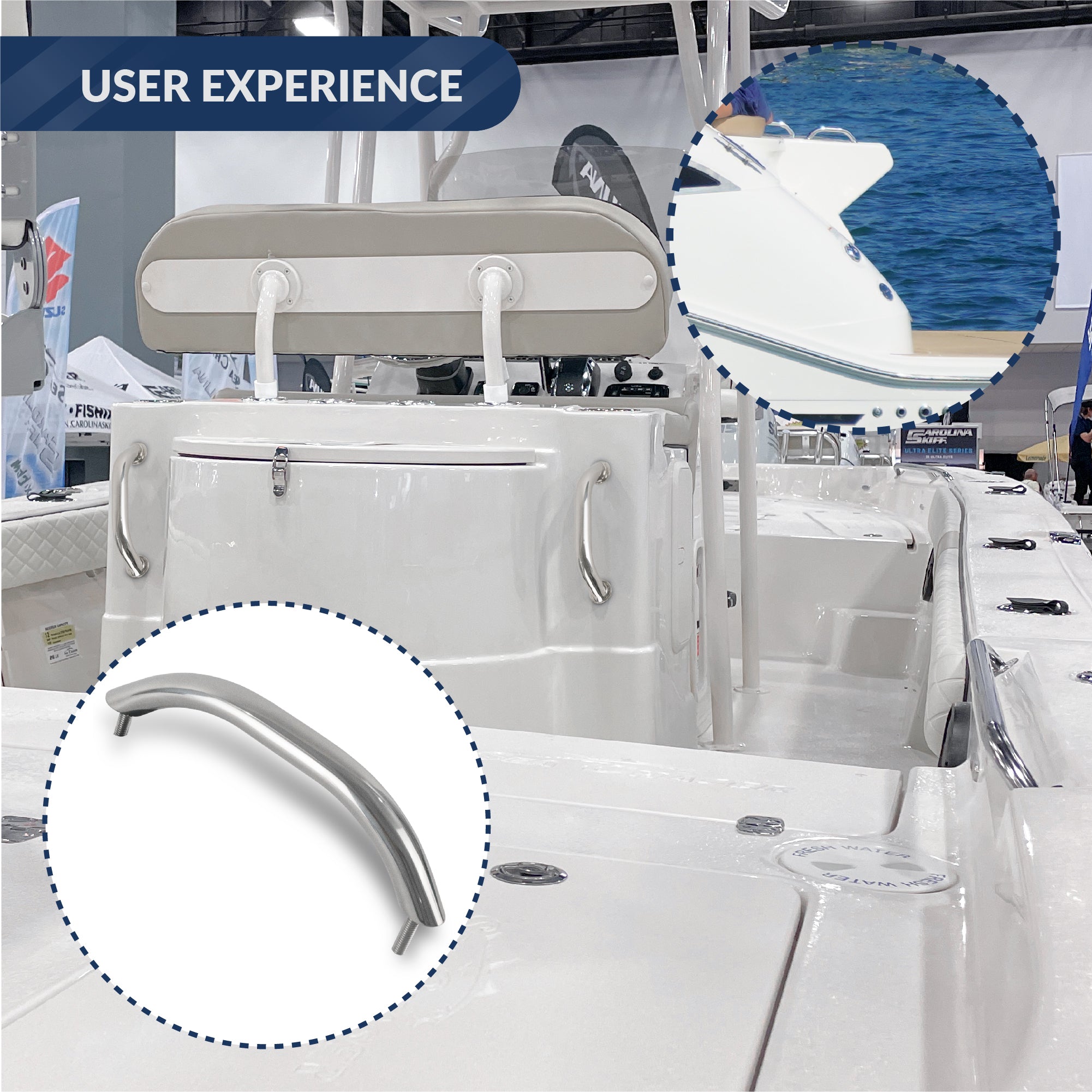Grab Handle Handrail with Stud 9", Stainless Steel - FO3004