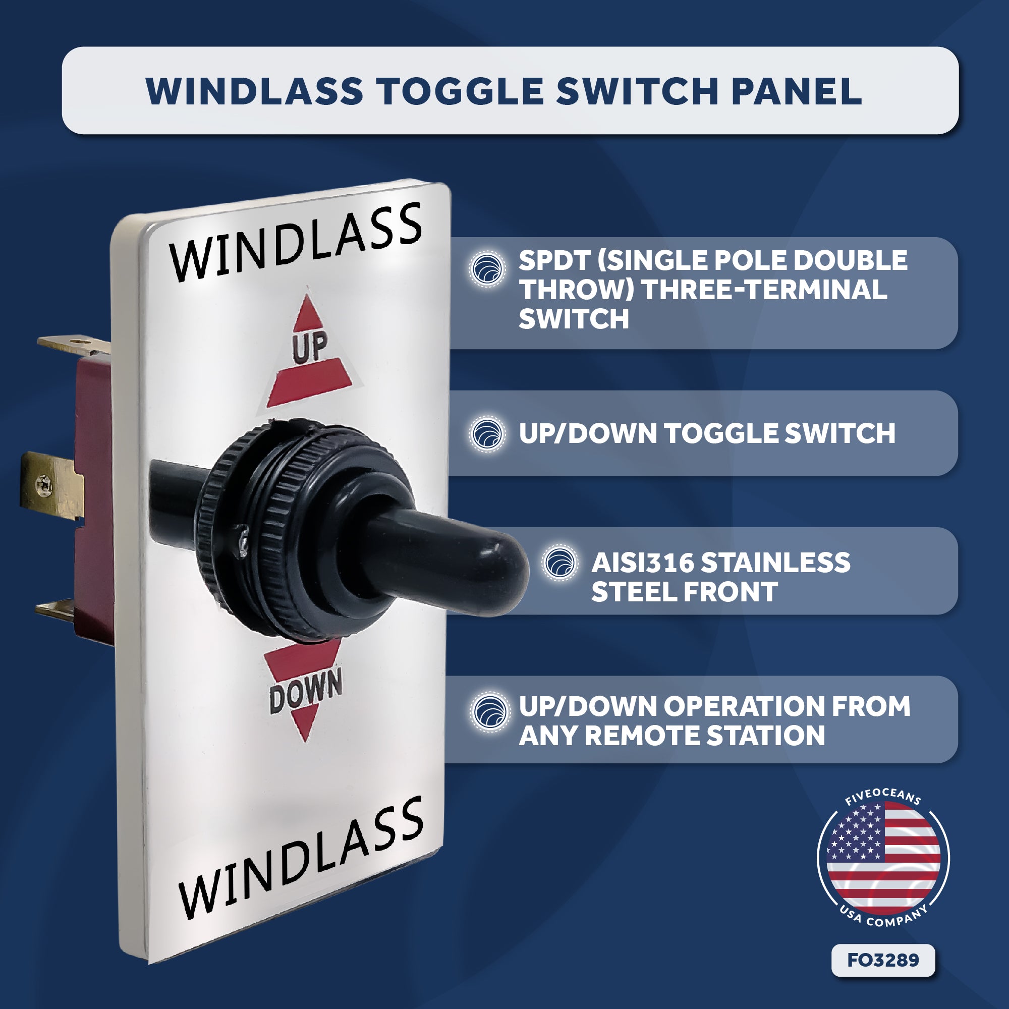 Boat Anchor Windlass Toggle Switch, 12V, SPDT 3-Terminal - FO3289