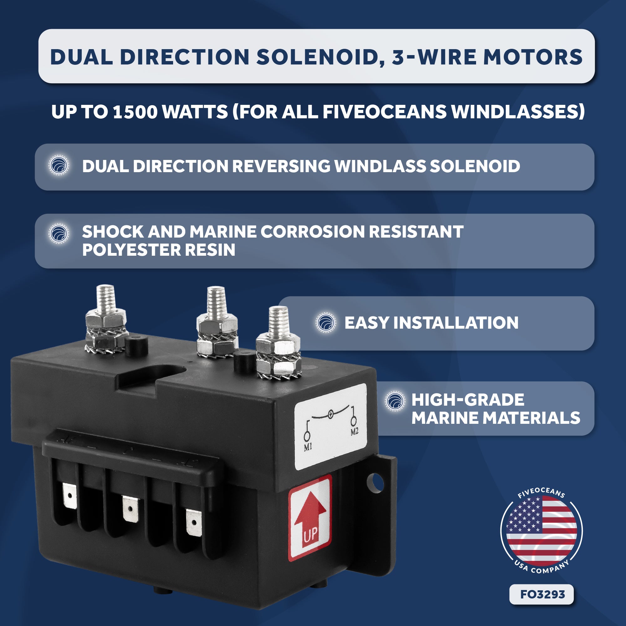Windlass Solenoid, Control Box 3-Wire Motors, 12V, Up To 1500 Watts - FO3293 - Five Oceans