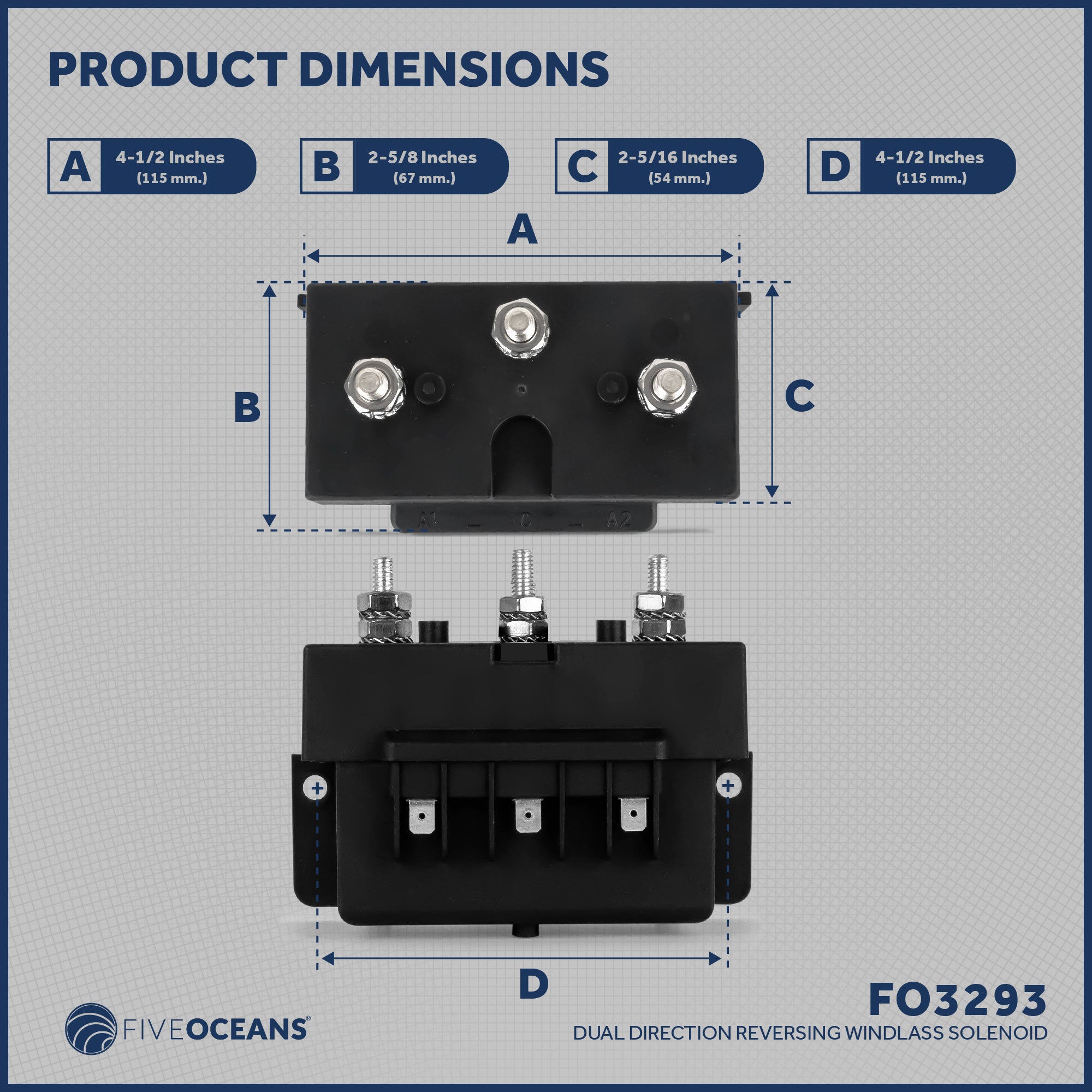 Windlass Solenoid, Control Box 3-Wire Motors, 12V, Up To 1500 Watts - FO3293 - Five Oceans