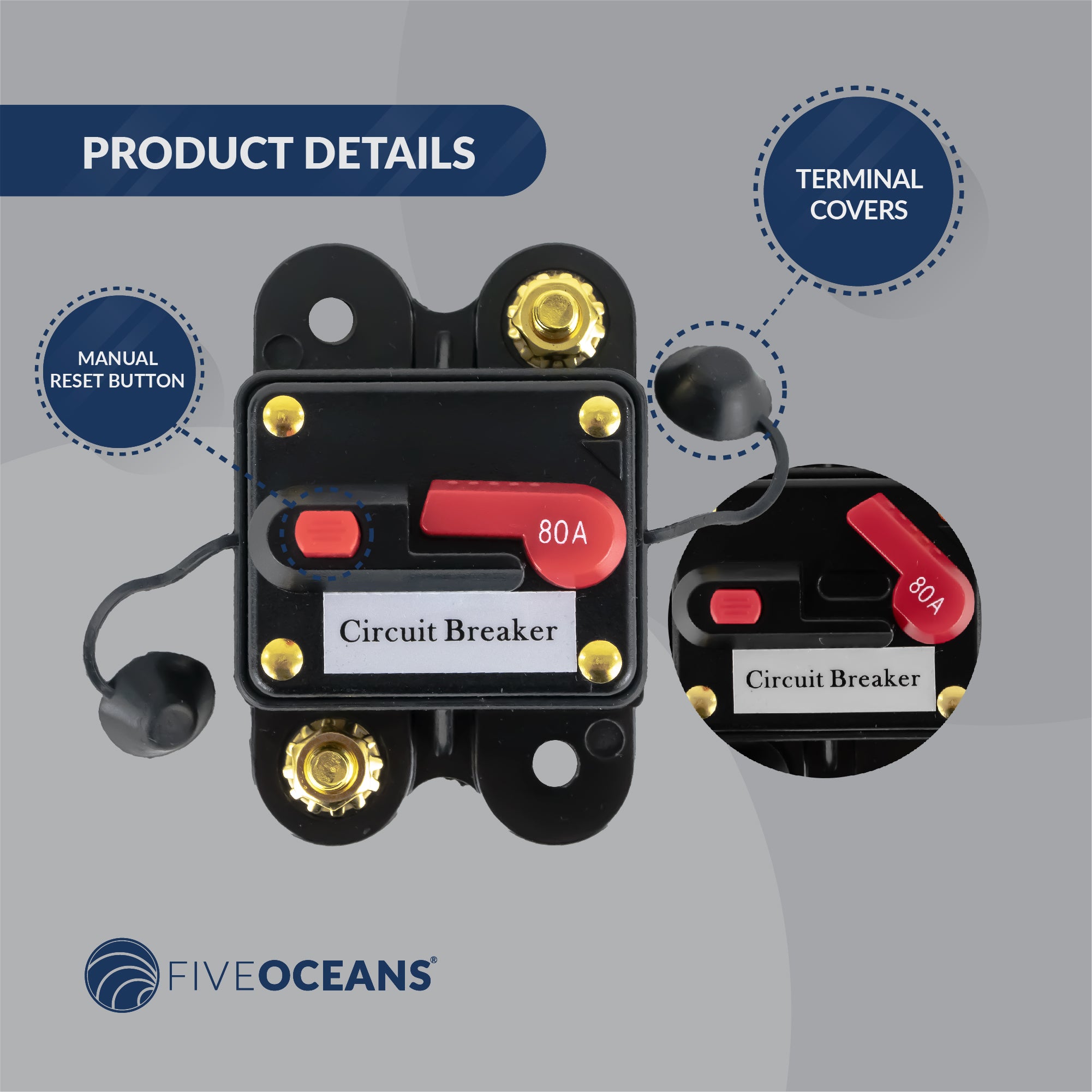Windlass Circuit Breaker, 80 Amps, 12 V, Surface Mount - FO3294 - Five Oceans