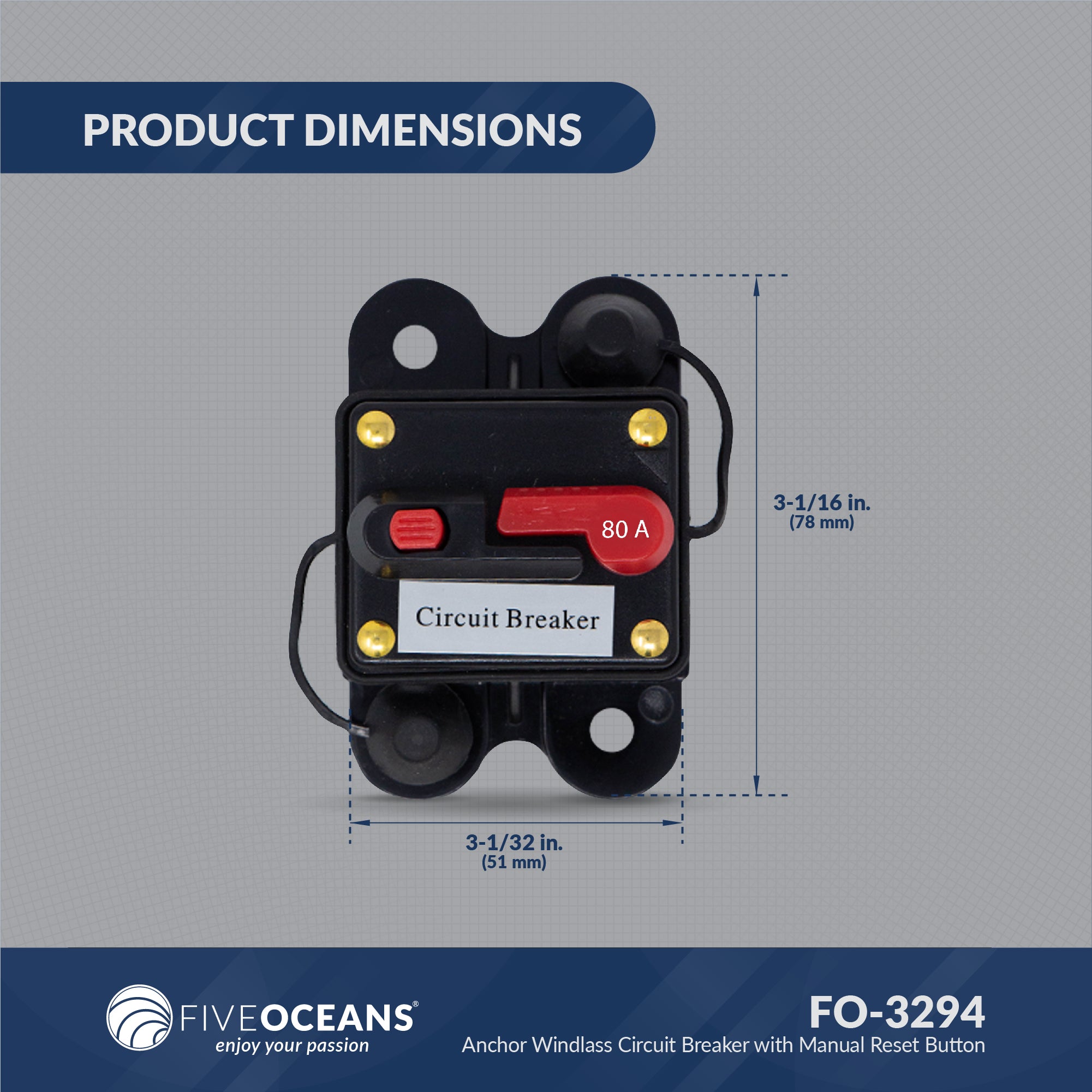 Windlass Circuit Breaker, 80 Amps, 12 V, Surface Mount - FO3294 - Five Oceans