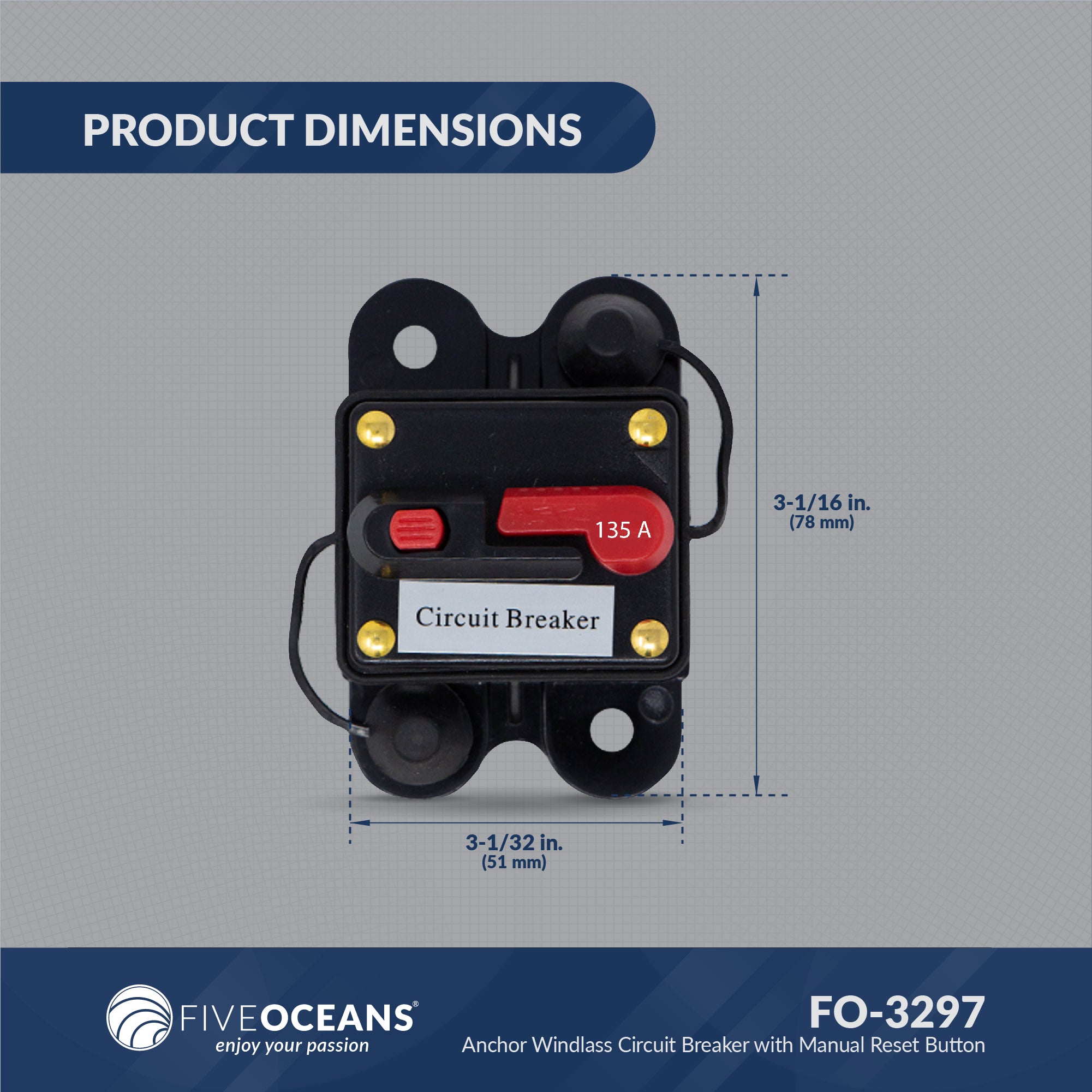 Windlass Circuit Breaker, 135 Amps, 12 V, Surface Mount - FO3297 - Five Oceans