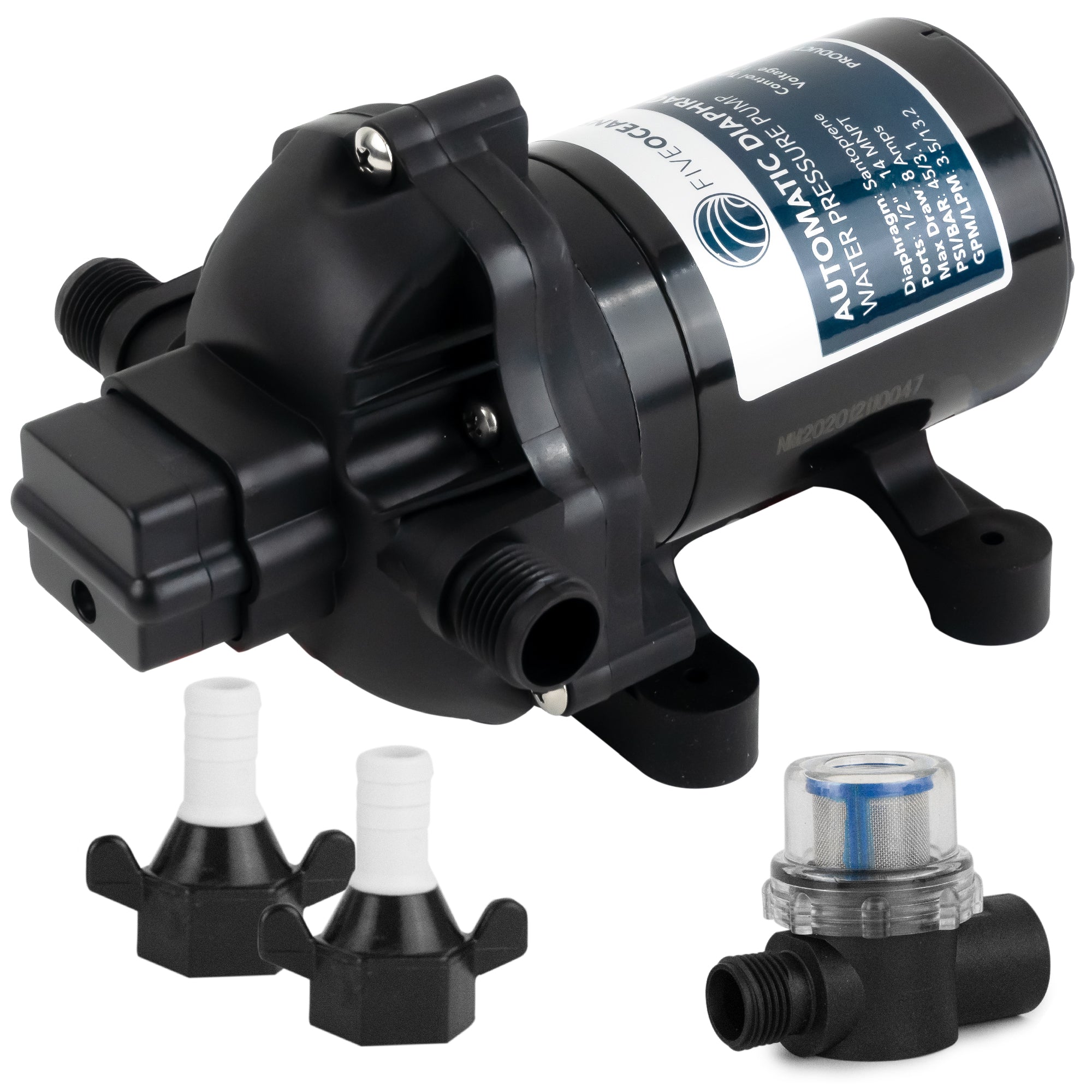 Automatic Diaphragm Water Pump, 3.0 GPM / 11.3 LPM, 45PSI, 12V DC - FO3605 - Five Oceans