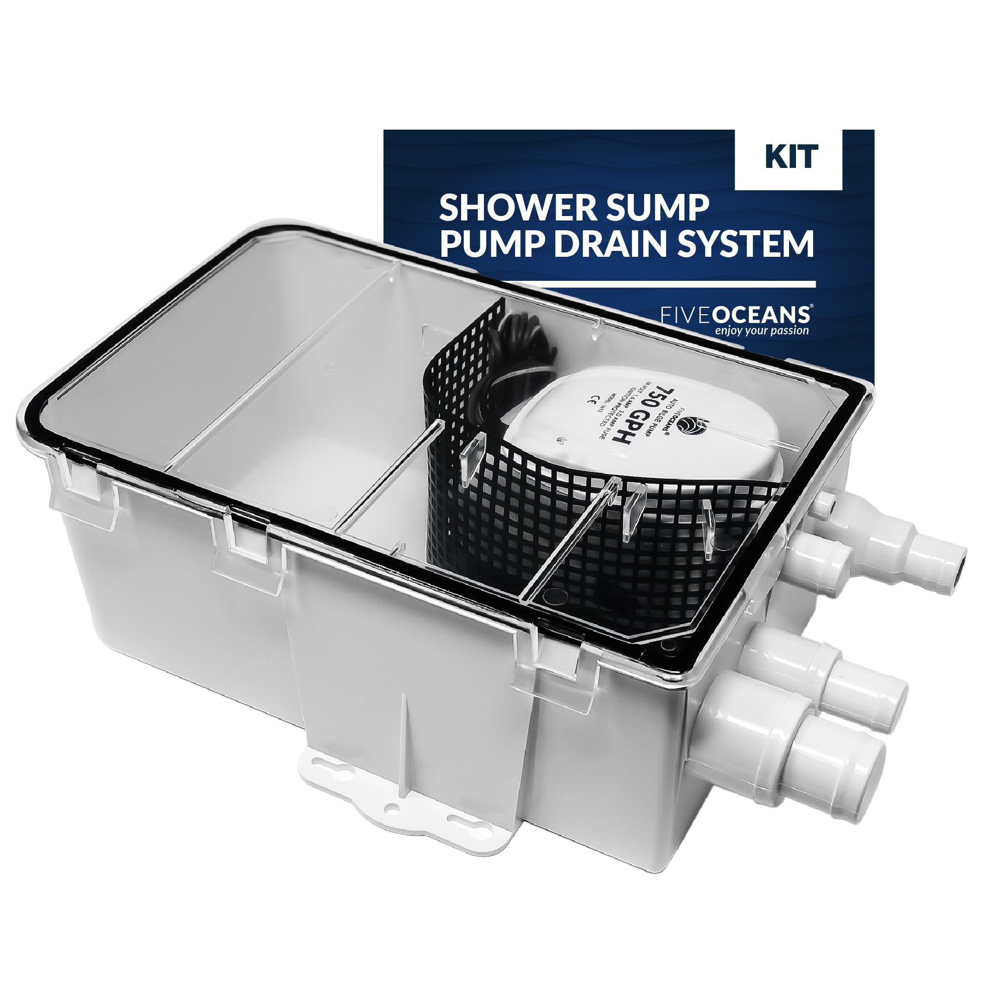 Shower Sump Pump Drain System Kit, 750 GPH, 12V - FO3611