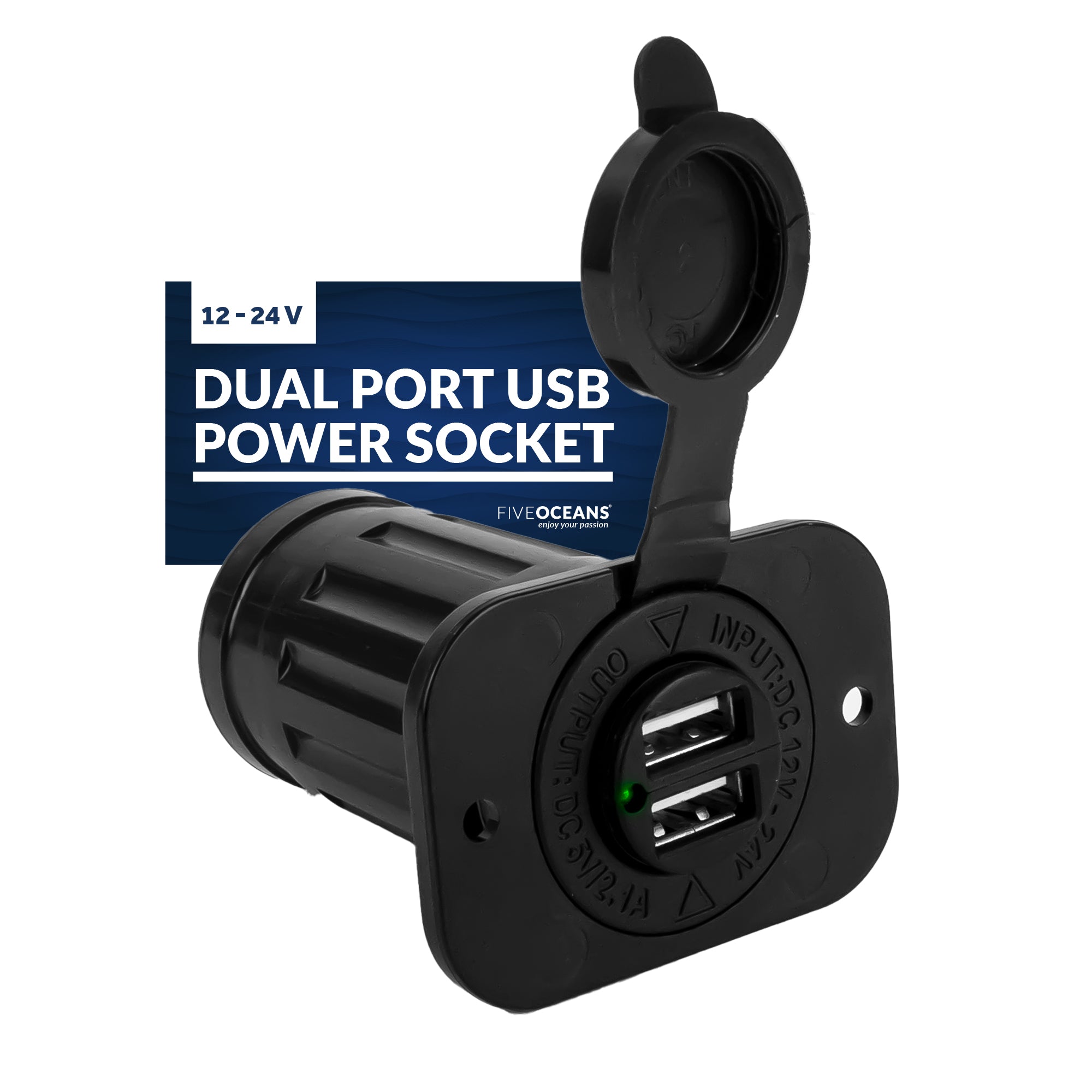 Dual Port USB Power Socket, 12 - 24 V - FO3656