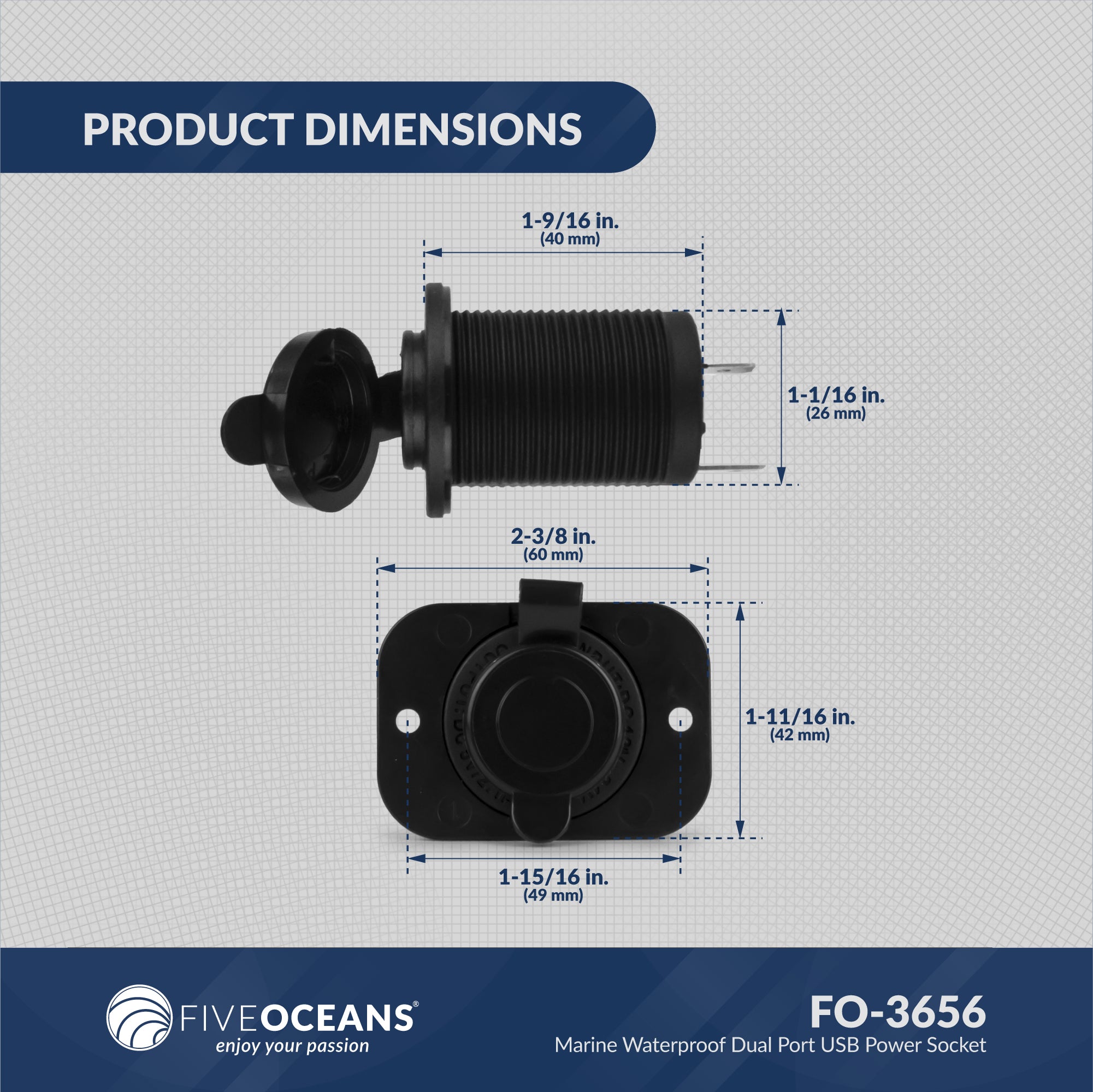 Dual Port USB Power Socket, 12 - 24 V - FO3656 - Five Oceans