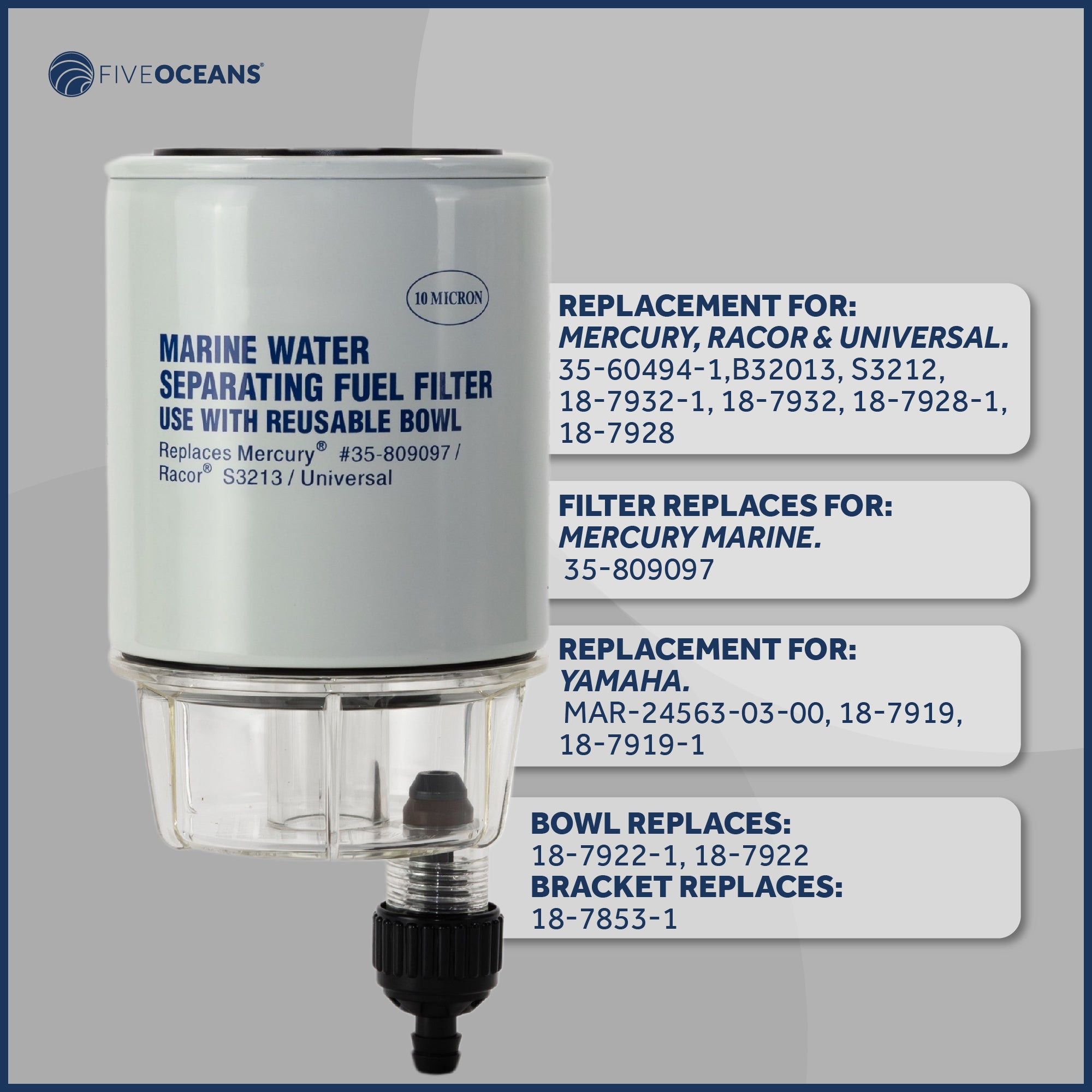 Fuel Water Separator Filter with See-Thru Bowl, Thread Diameter 11/16", 3/8" Barb - FO3665