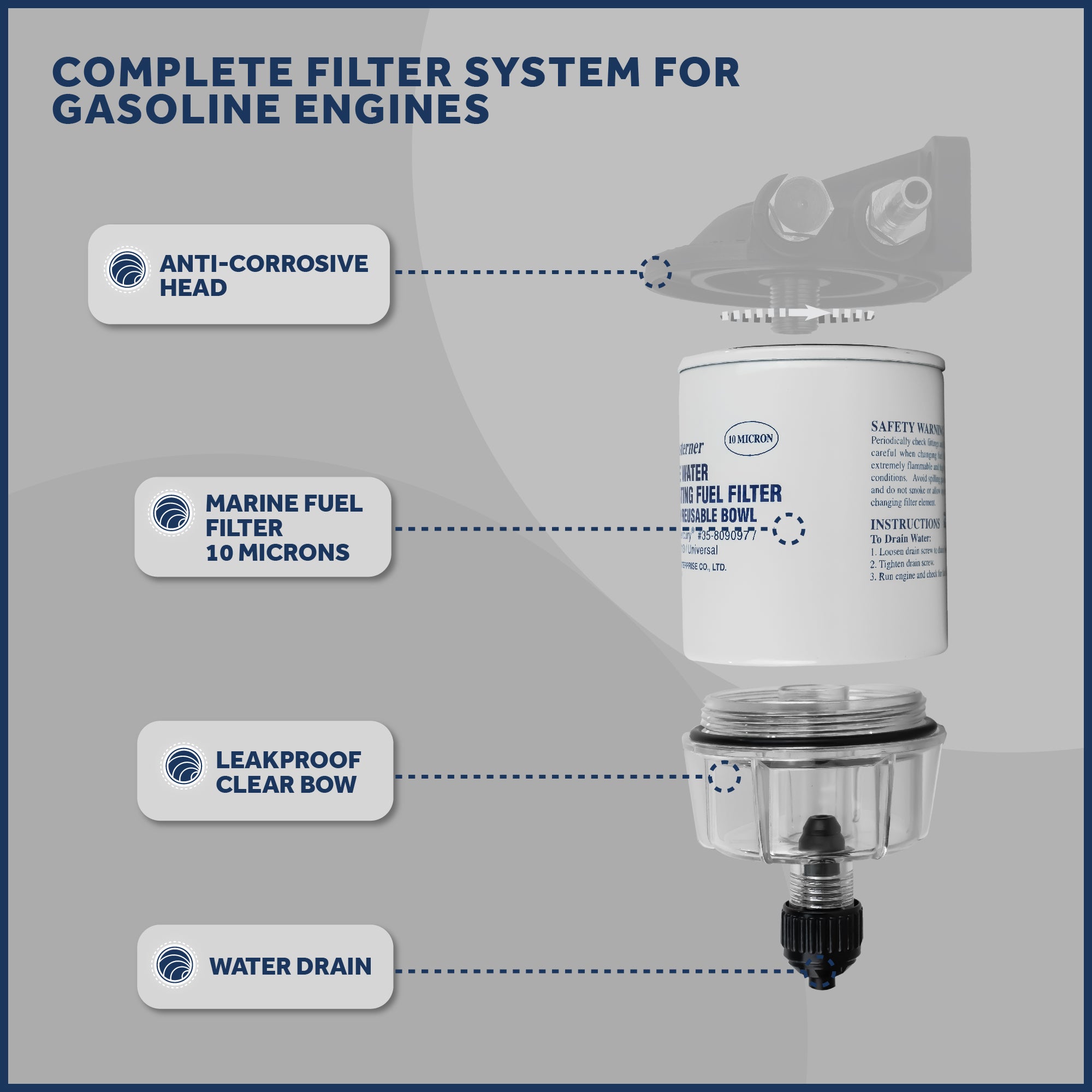 Fuel Water Separator Filter with See-Thru Bowl, Thread Diameter 11/16", 3/8" Barb - FO3665