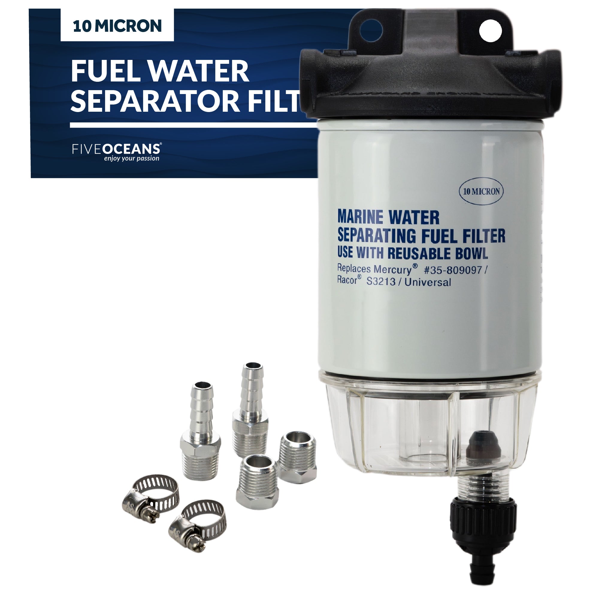 Fuel Water Separator Filter Kit, Thread Diameter 11/16" - 16UNC, 3/8" Barb - FO3666