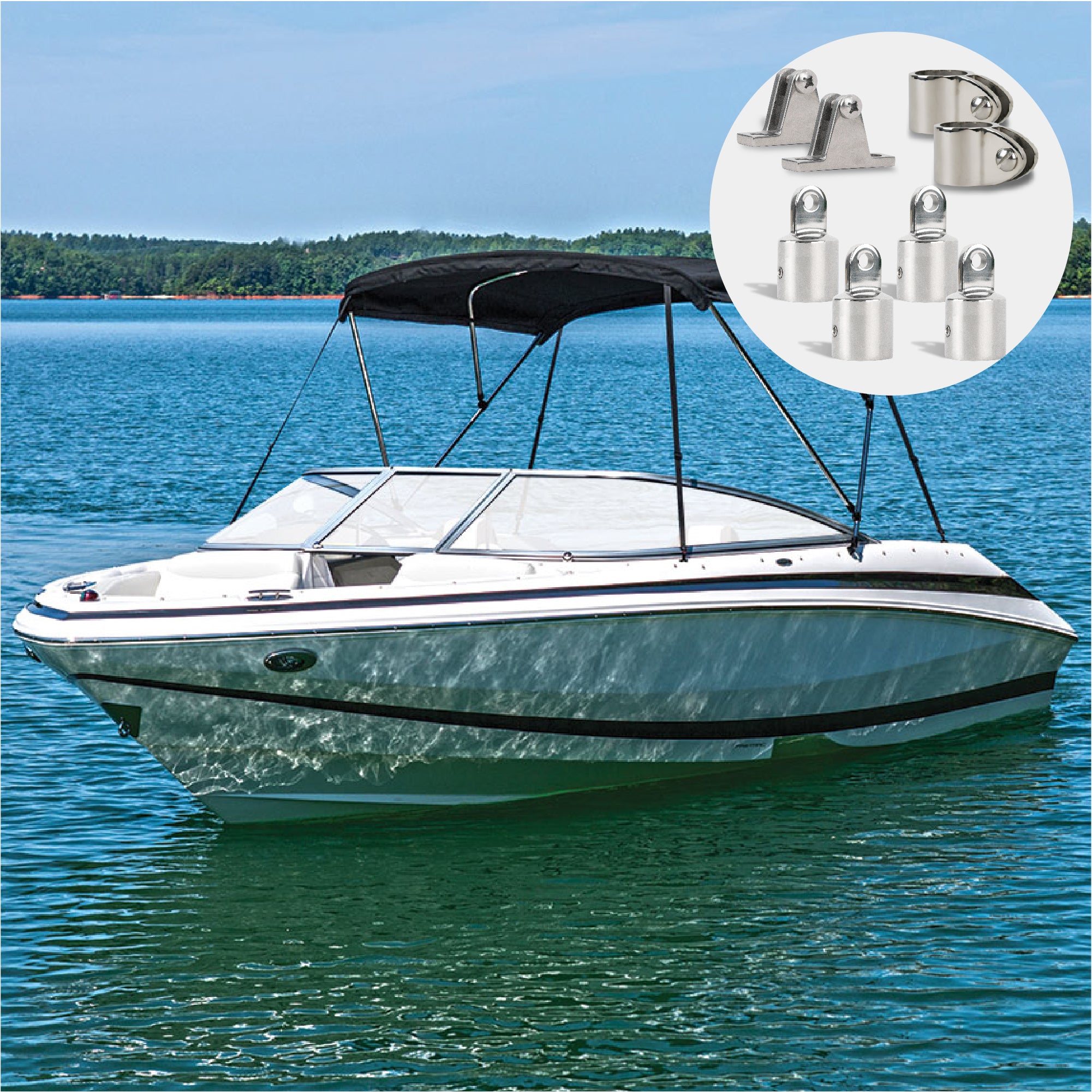 2 Bow Bimini Top Set 8 Piece, 7/8" AISI316 Stainless Steel - FO367-C2