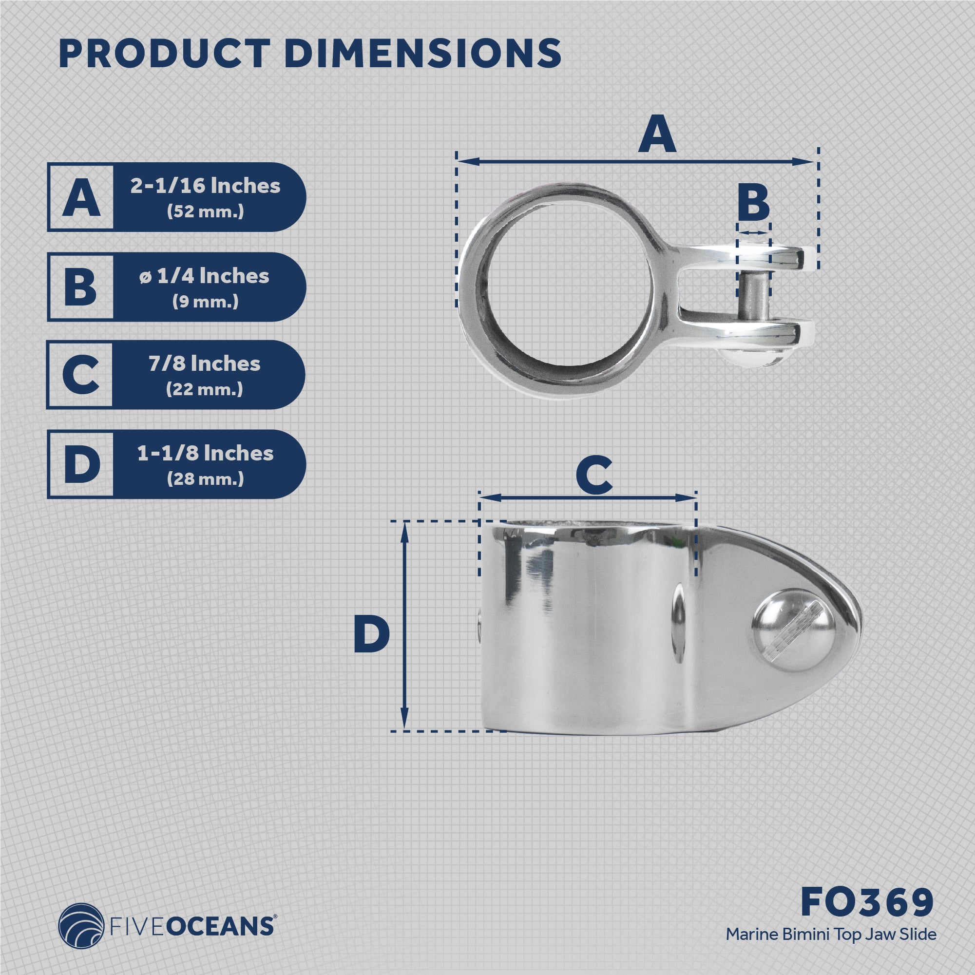 3 Bow Marine Bimini Top Set 12 Piece, 7/8" Stainless Steel FO367-C3 - Five Oceans