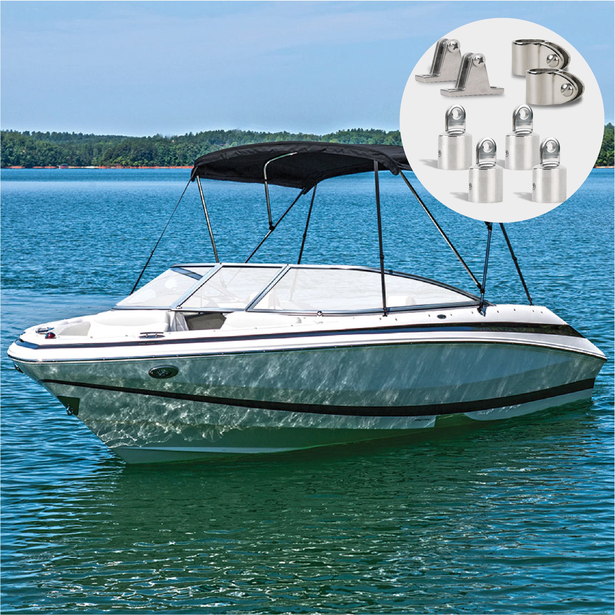 2 Bow Bimini Top Set 8 Piece, 1" AISI316 Stainless Steel - FO367-C4