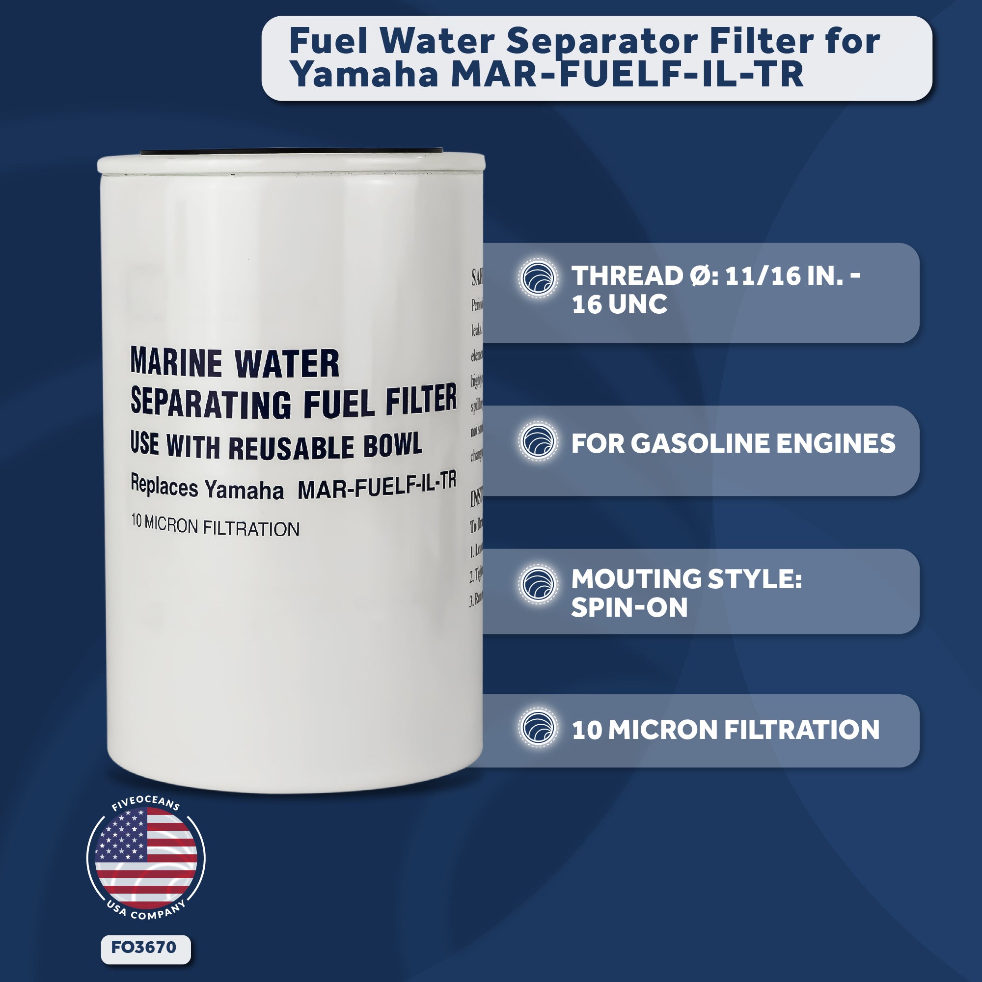 Fuel Water Separator Filter for Yamaha MAR-FUELF-IL-TR - FO3670